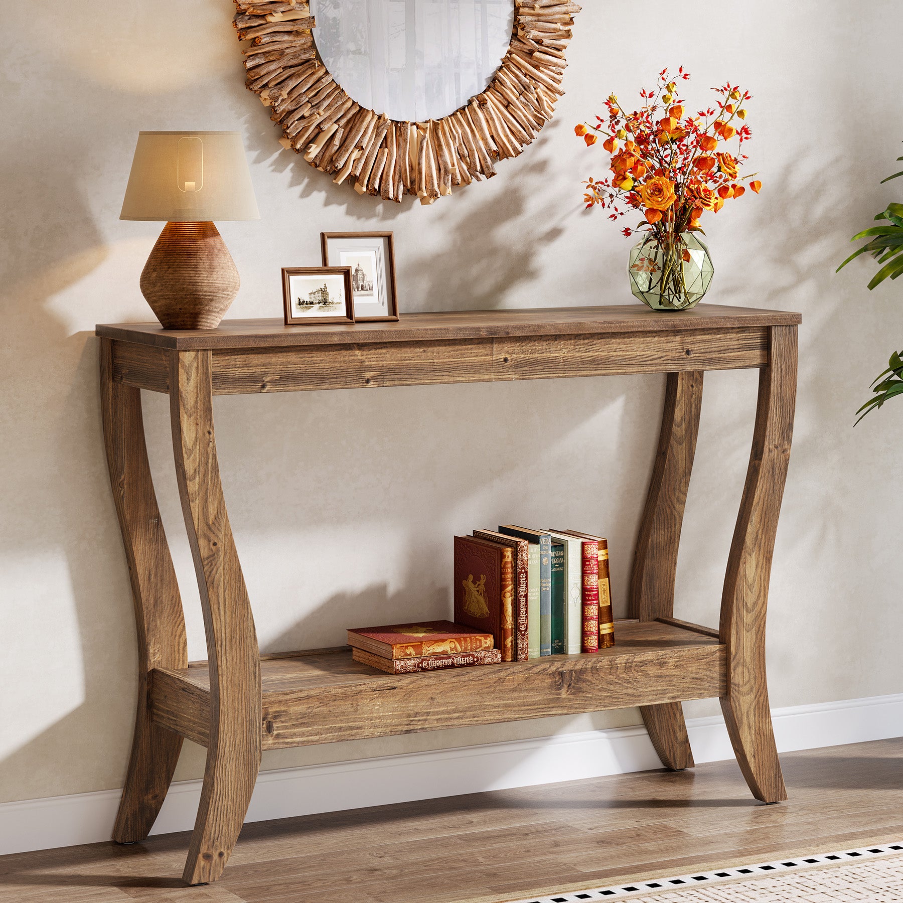 41.3" Solid Wood Console Table, Farmhouse Entryway Table With Storage
