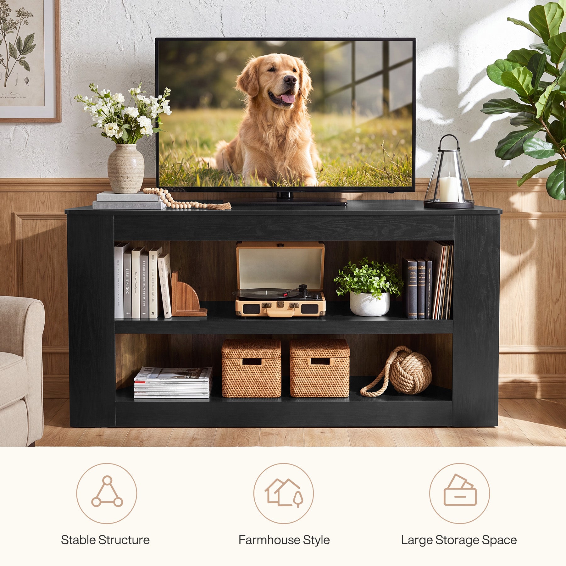 59" Corner TV Stand for 65" TV, Entertainment Center with 2-Tier Shelves, Living Room