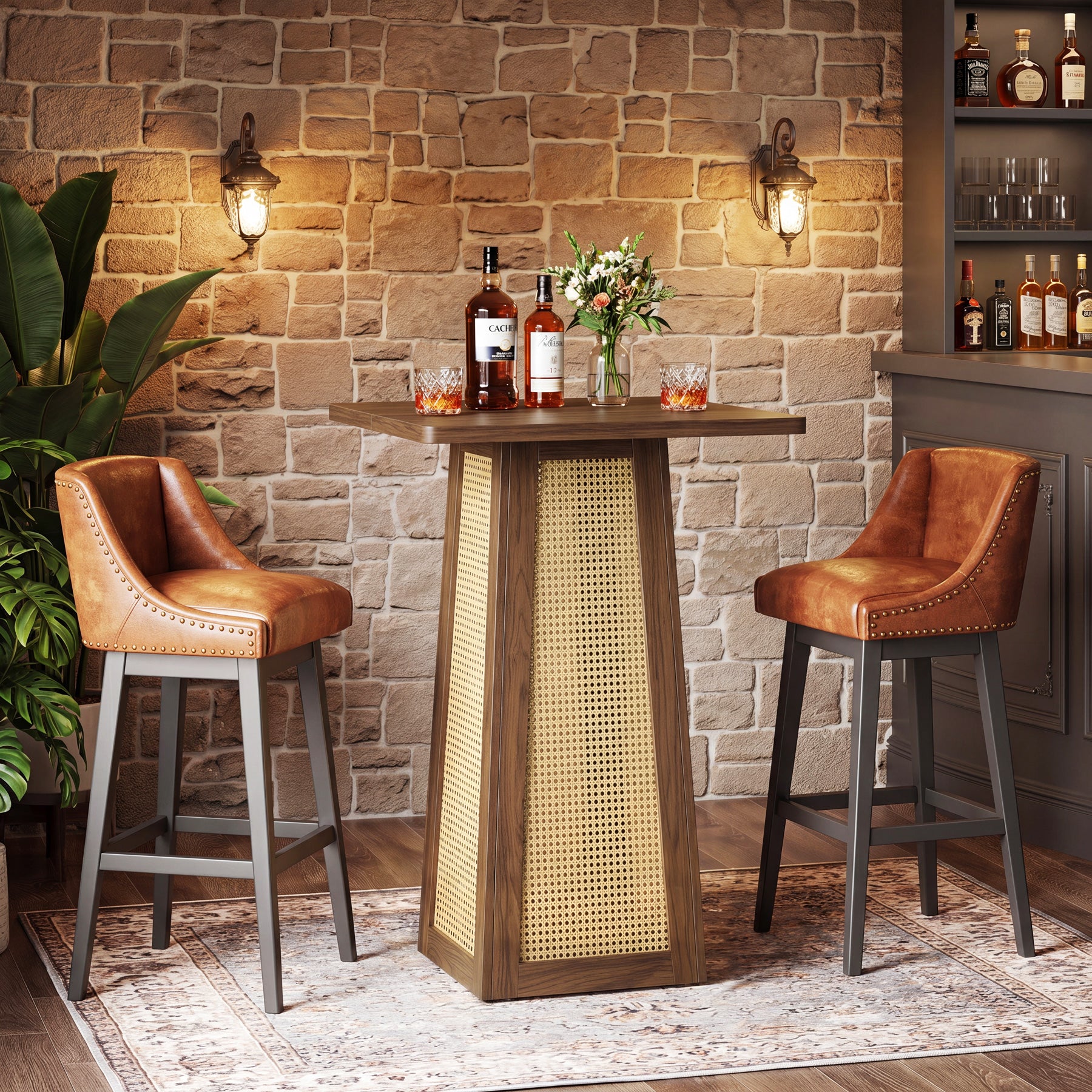 31.5" Square Bar Table for 2–4, Counter Height Pub Table with Pedestal Base for Home Bar