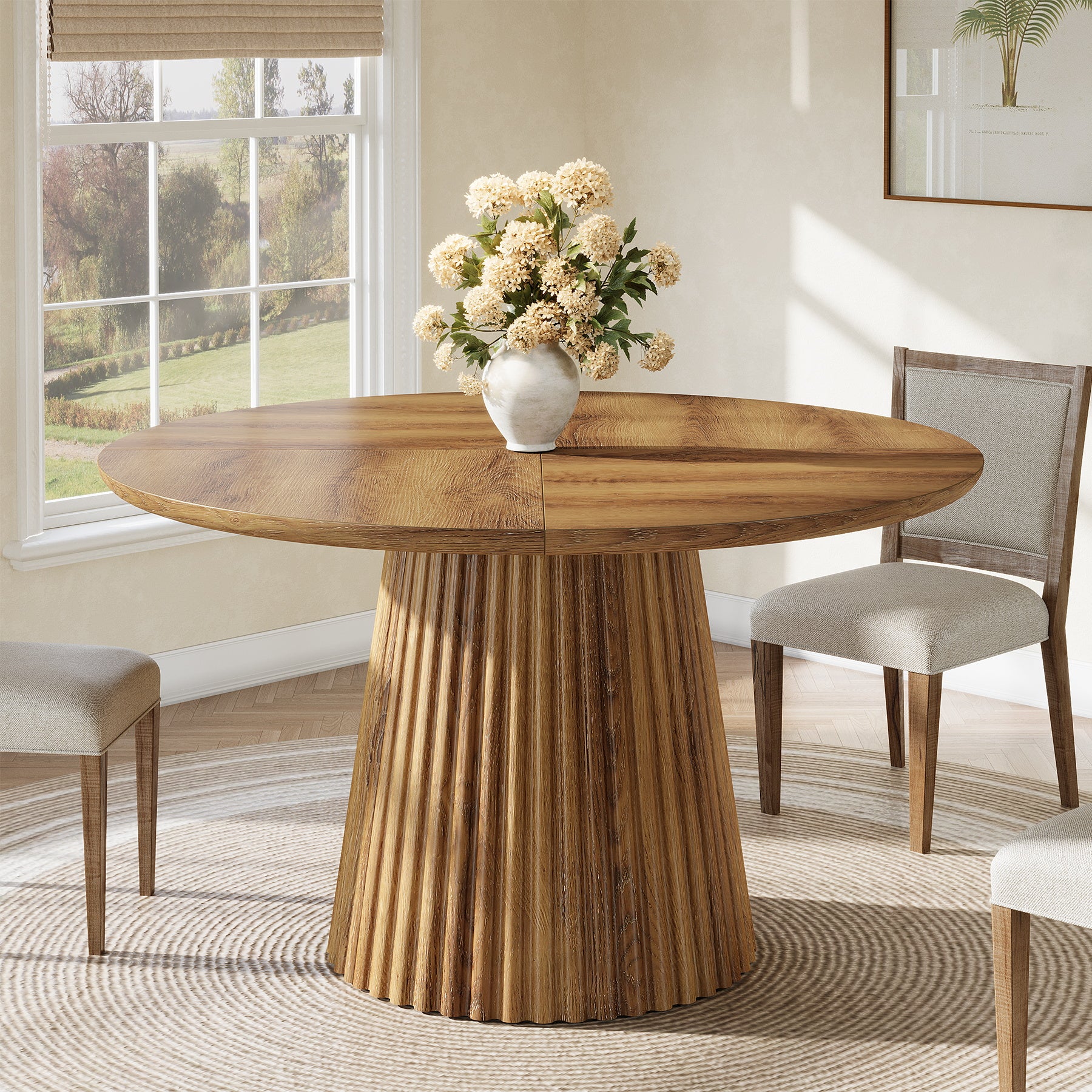 Round Dining Table, 47.24" Kitchen Table with Fluted Design for 4-6