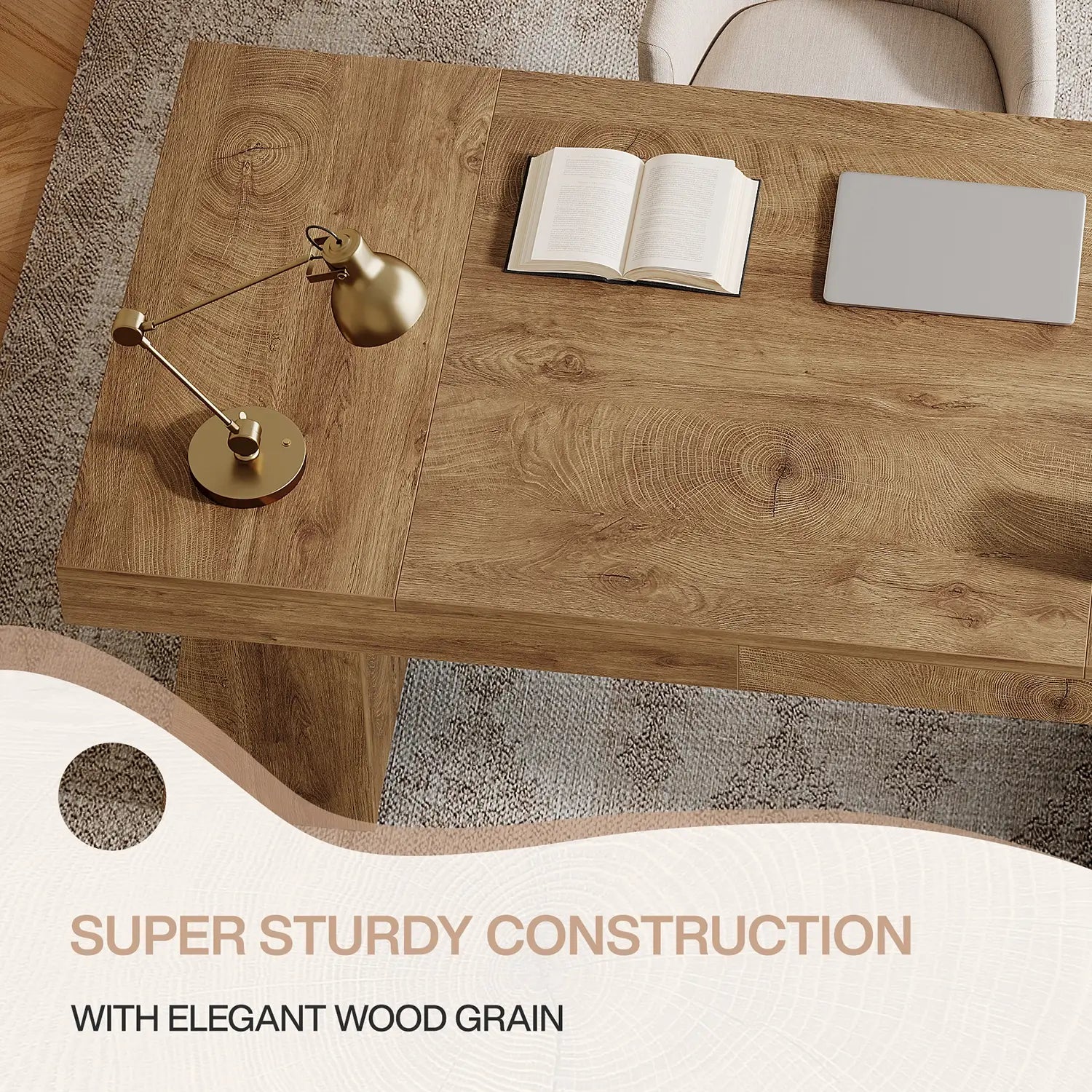 55" Executive Desk with Double Trapezoid Base, Modern Wooden Computer Desk for Home Office