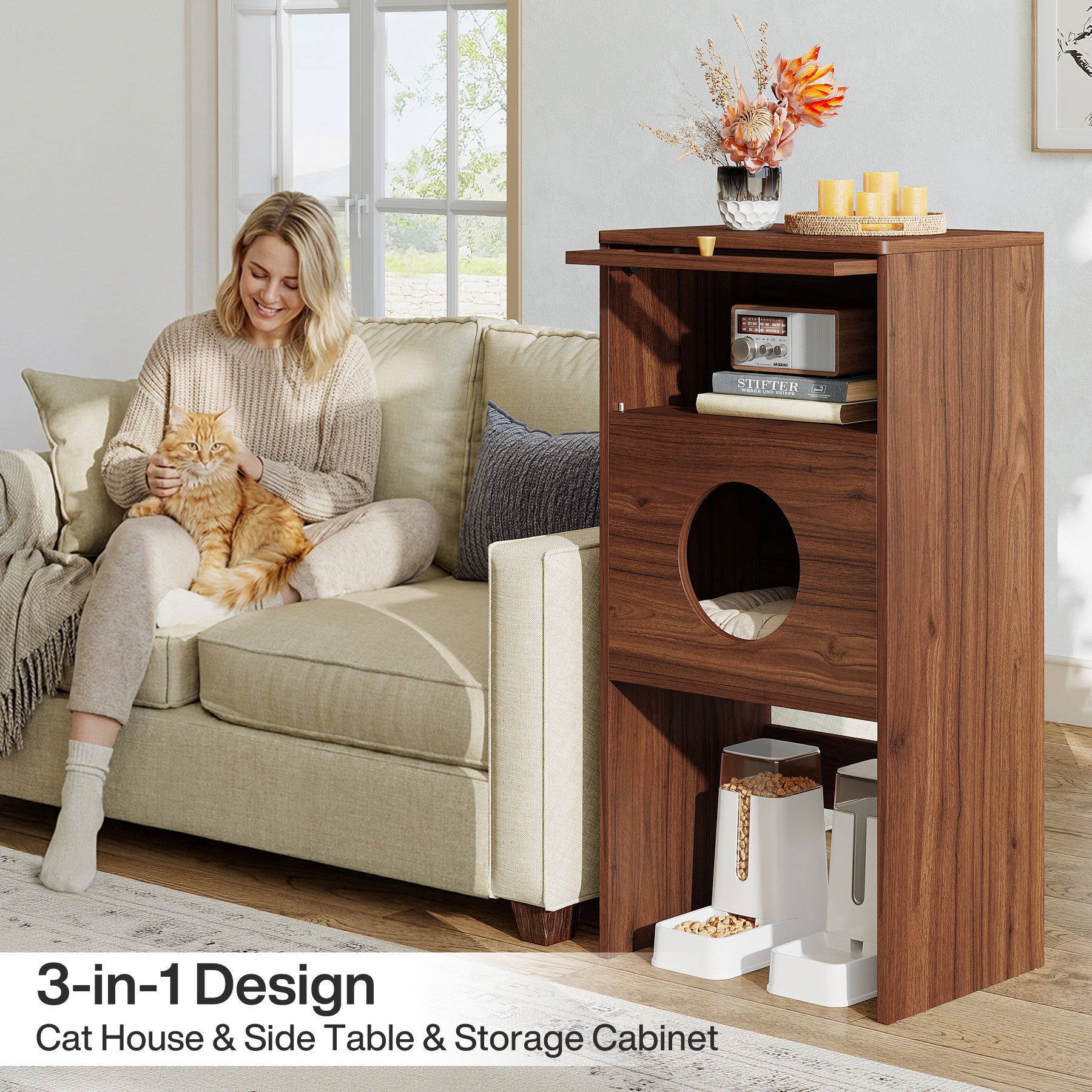 Cat Litter Box Enclosure, Modern Kitty House End Table with Acrylic Door