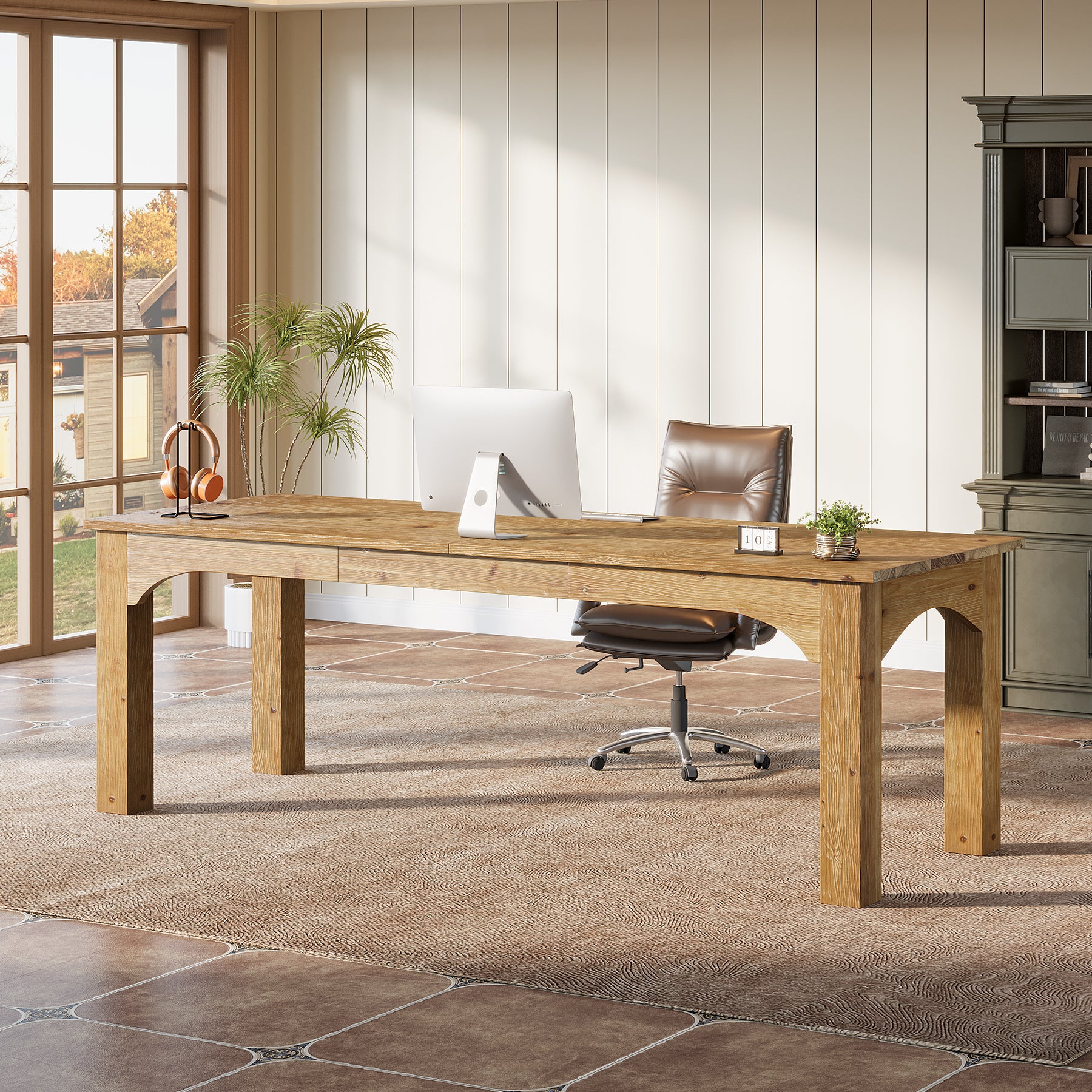 Solid Wood 2-Person Desk, 79" Long Computer Desk Double Writing Table