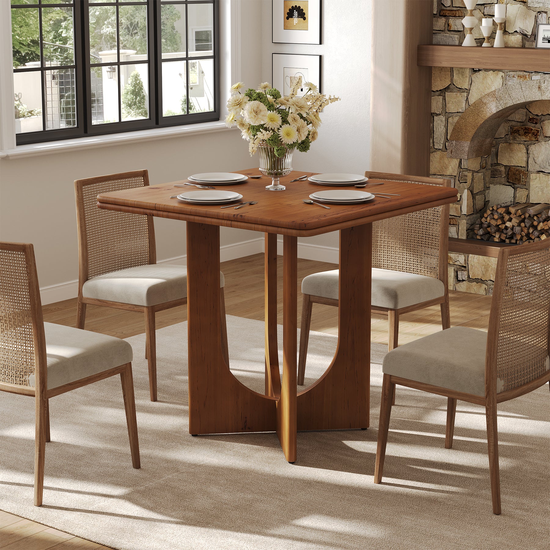 Square Solid Wood Dining Table, 31.5" Kitchen Table for 2-4 People