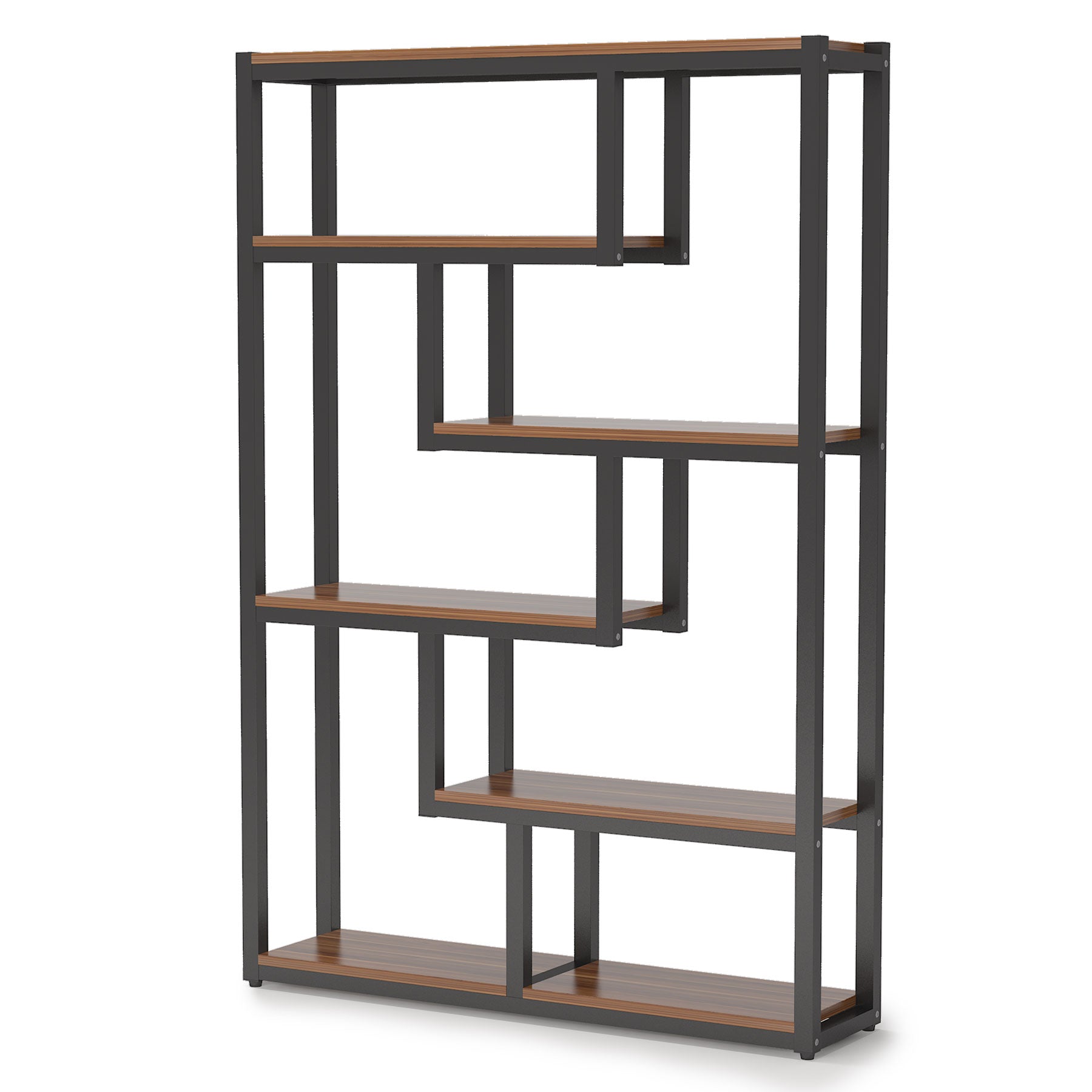5 - Tier Bookshelf, 69" Industrial Etagere Bookcase with Staggered Shelves Tribesigns