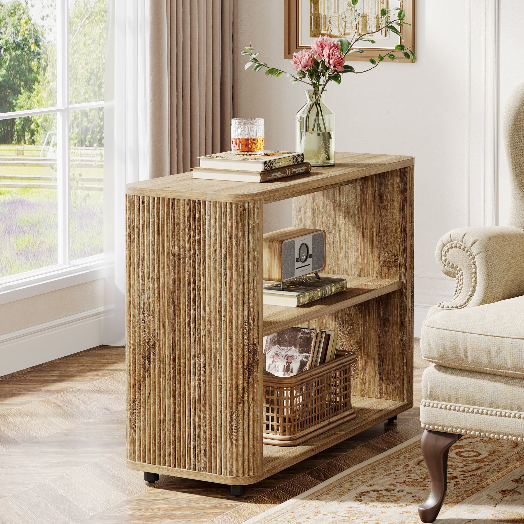 3-Tier End Table, Narrow Side Table Nightstand with Storage Shelves