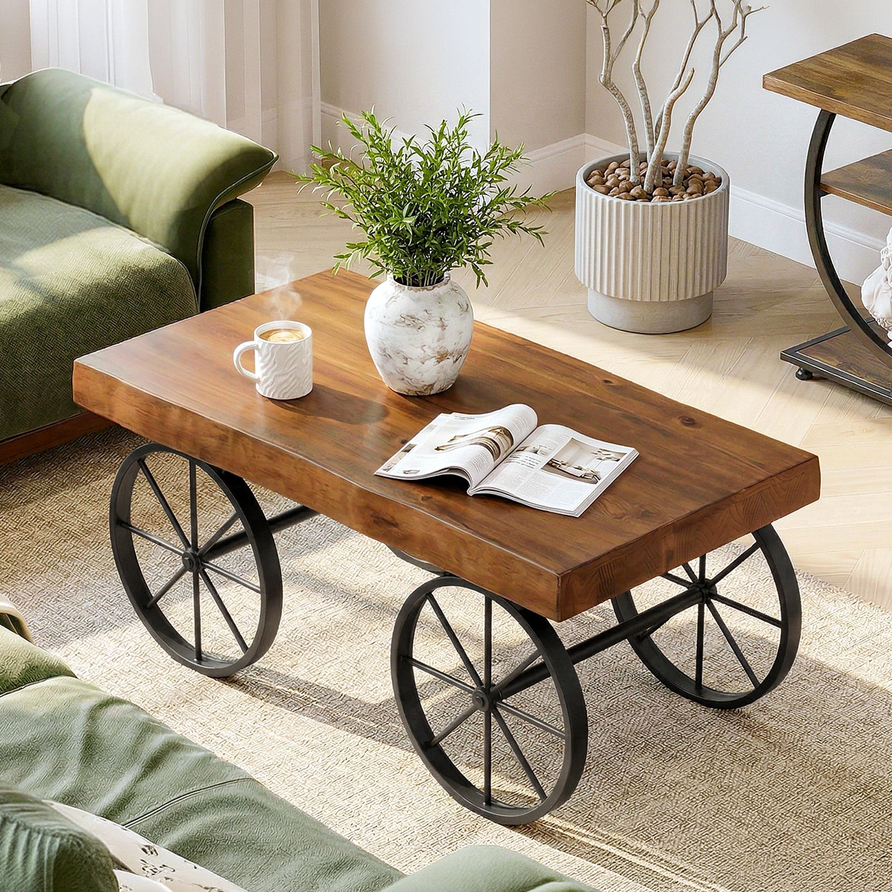 Tribesigns 47.24" Solid Wood Coffee Table, Live Edge Center Table for Living Room