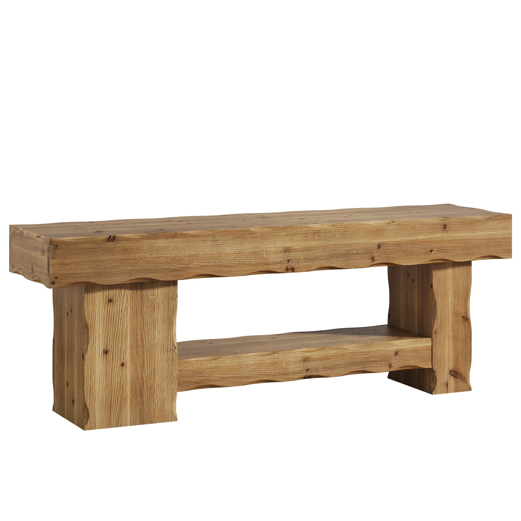 63" Solid Wood Dining Bench, Farmhouse Kitchen Table Bench with Storage Shelf