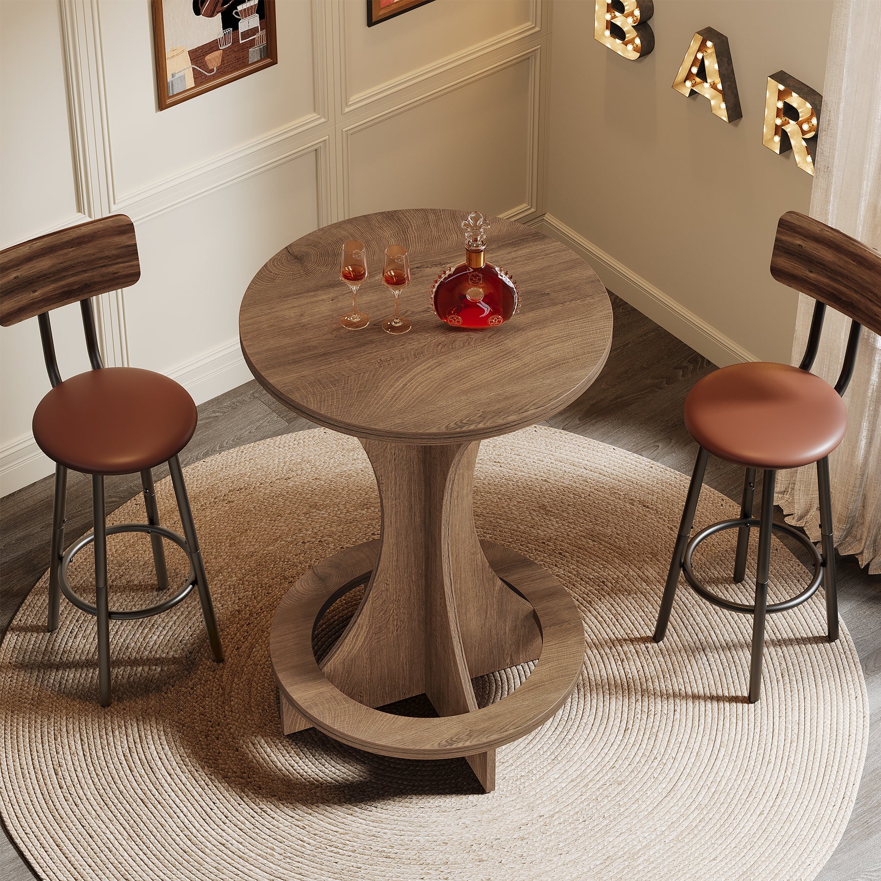 Round Bar Table, 35.4" Tall Bistro Pub Table with Curved Base