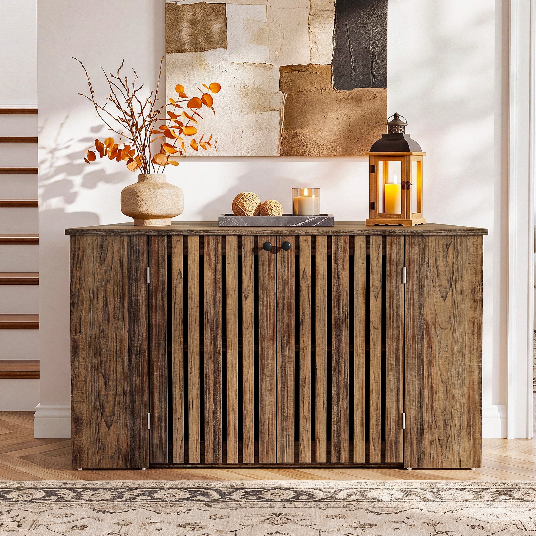 53" Console Table, Farmhouse Entryway Table with Fluted Cabinet Door