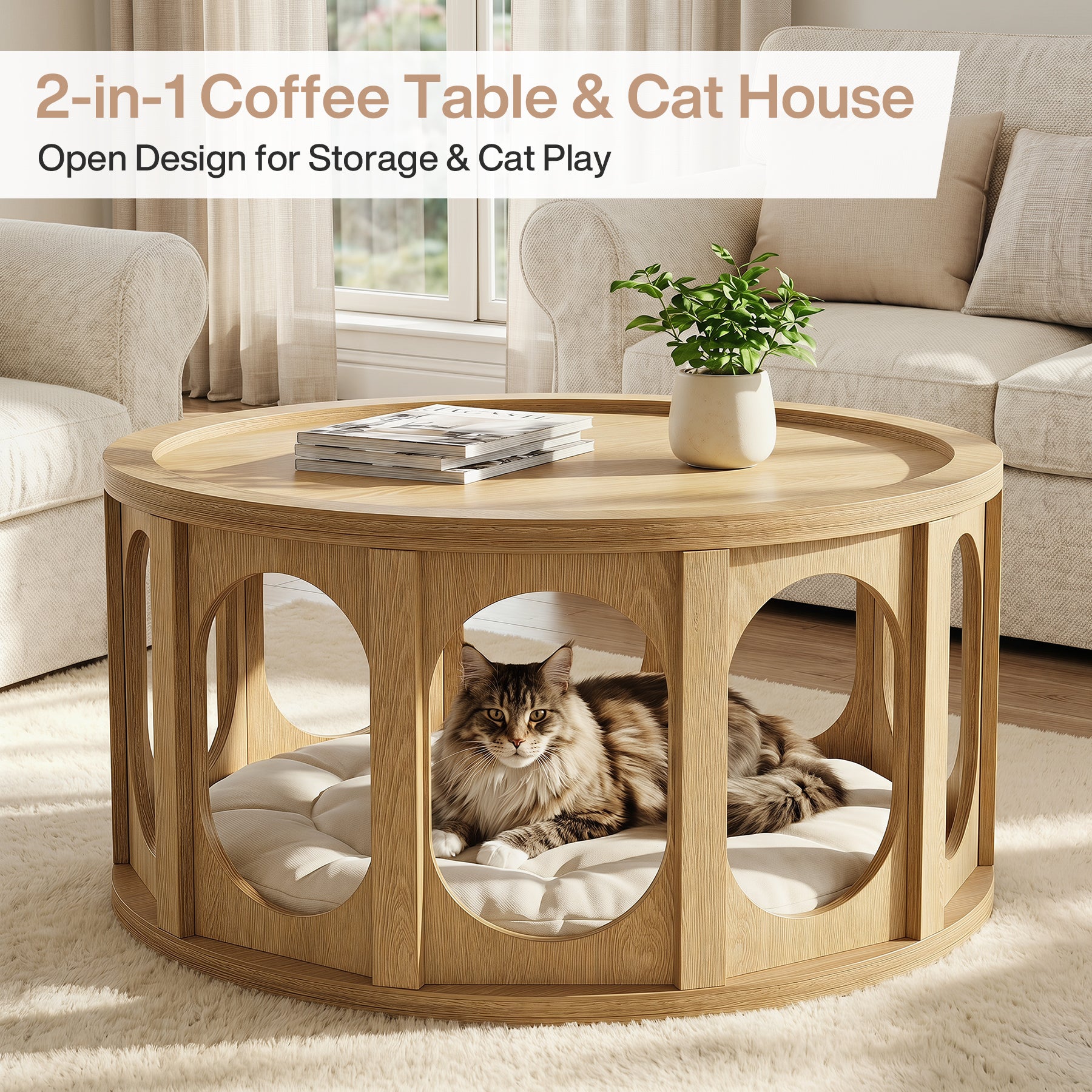 Round Coffee Table with Tray-Style Top