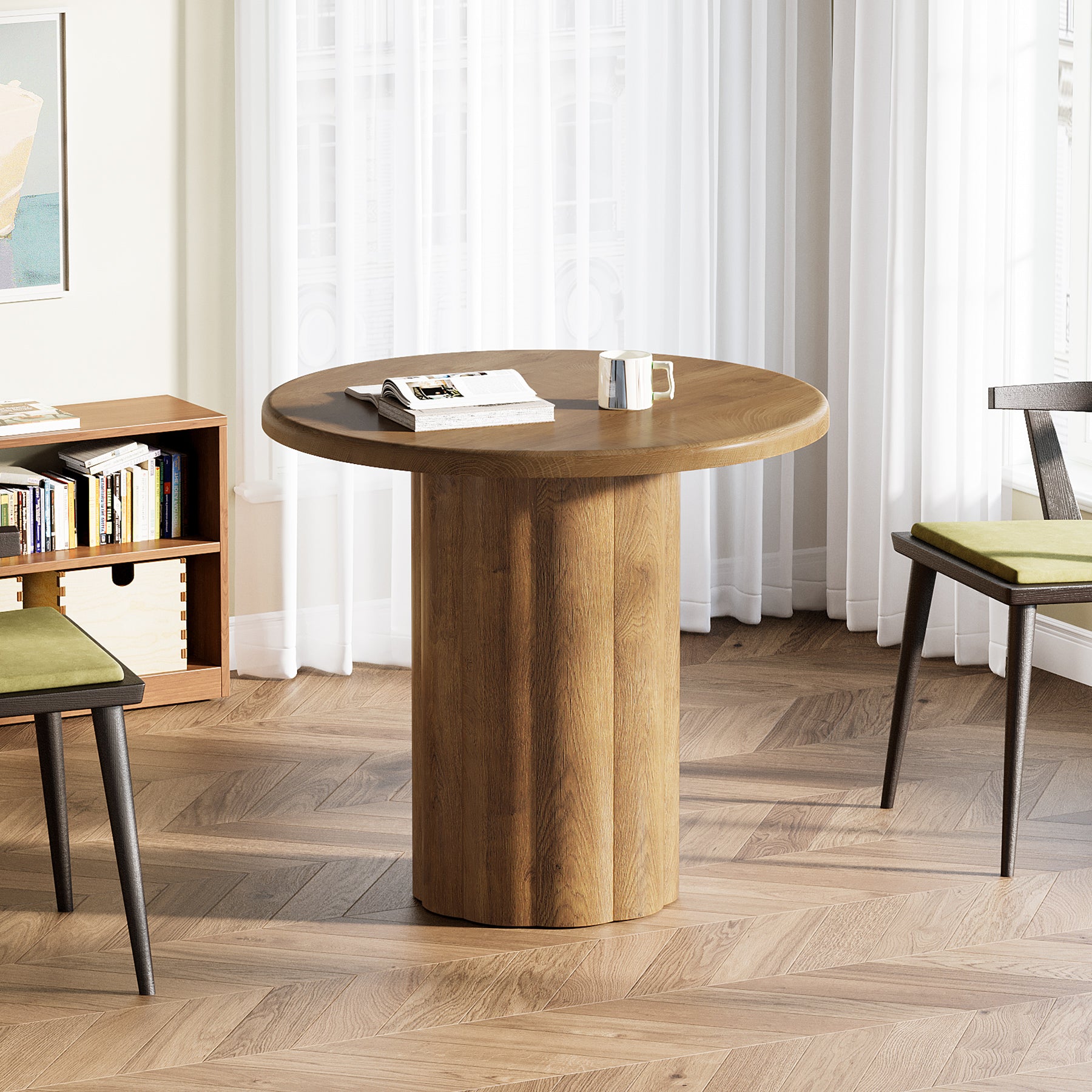 Round Conference Table, 31.5" Reception Desk for 4 with Sturdy Base