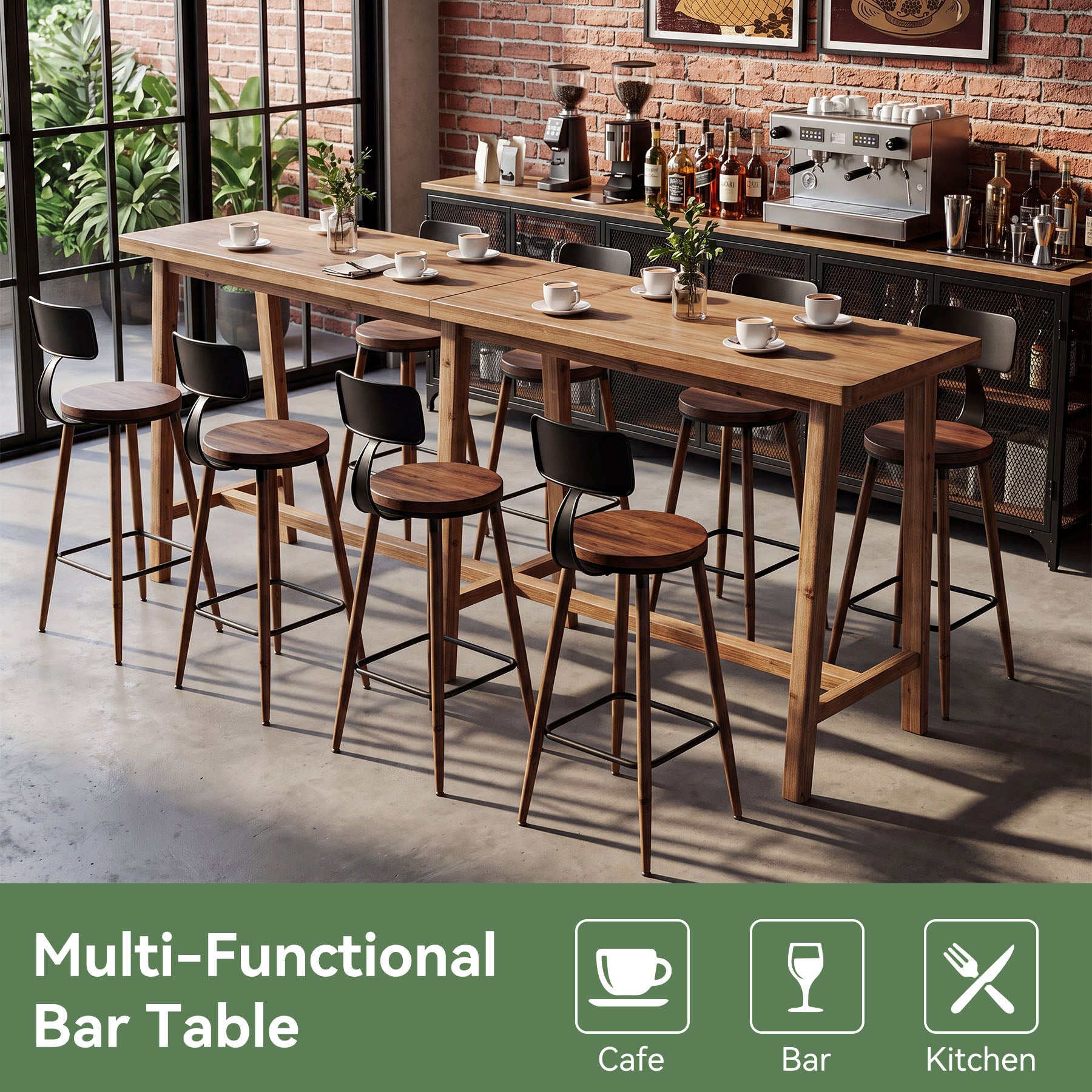 78.7" Solid Wood Bar Table, Rectangular Counter Height Pub Table for Dining, Kitchen