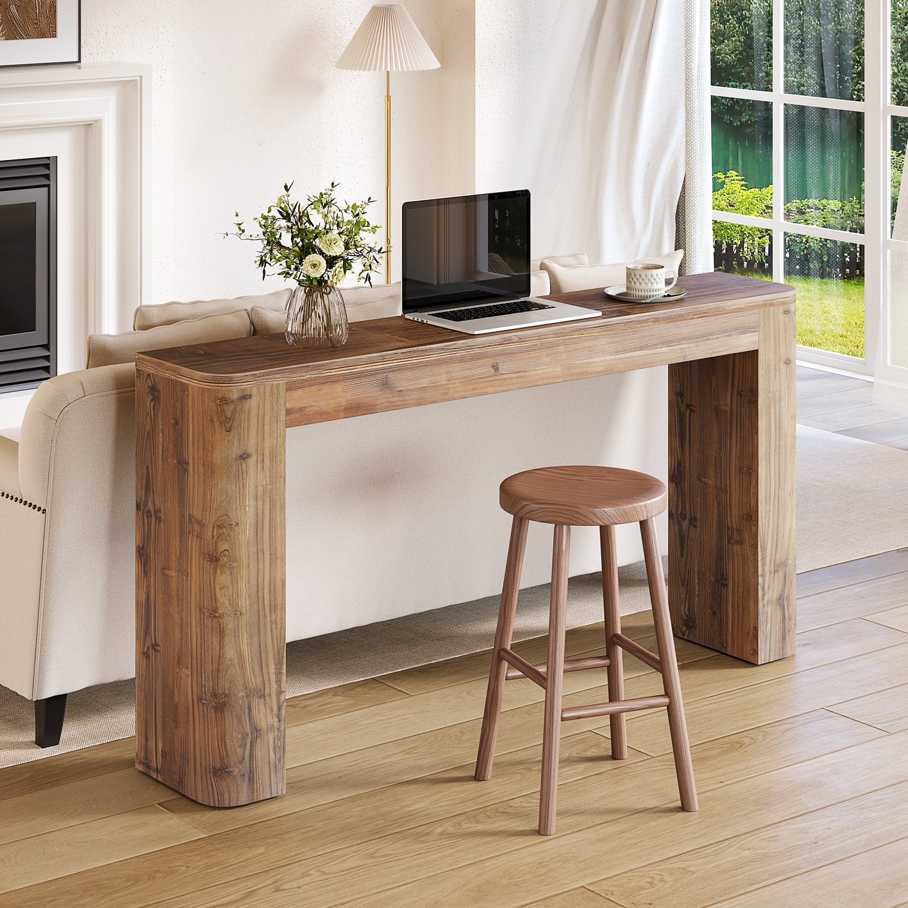 Solid Wood Console Table, 63" Entryway Sofa Table Behind Couch