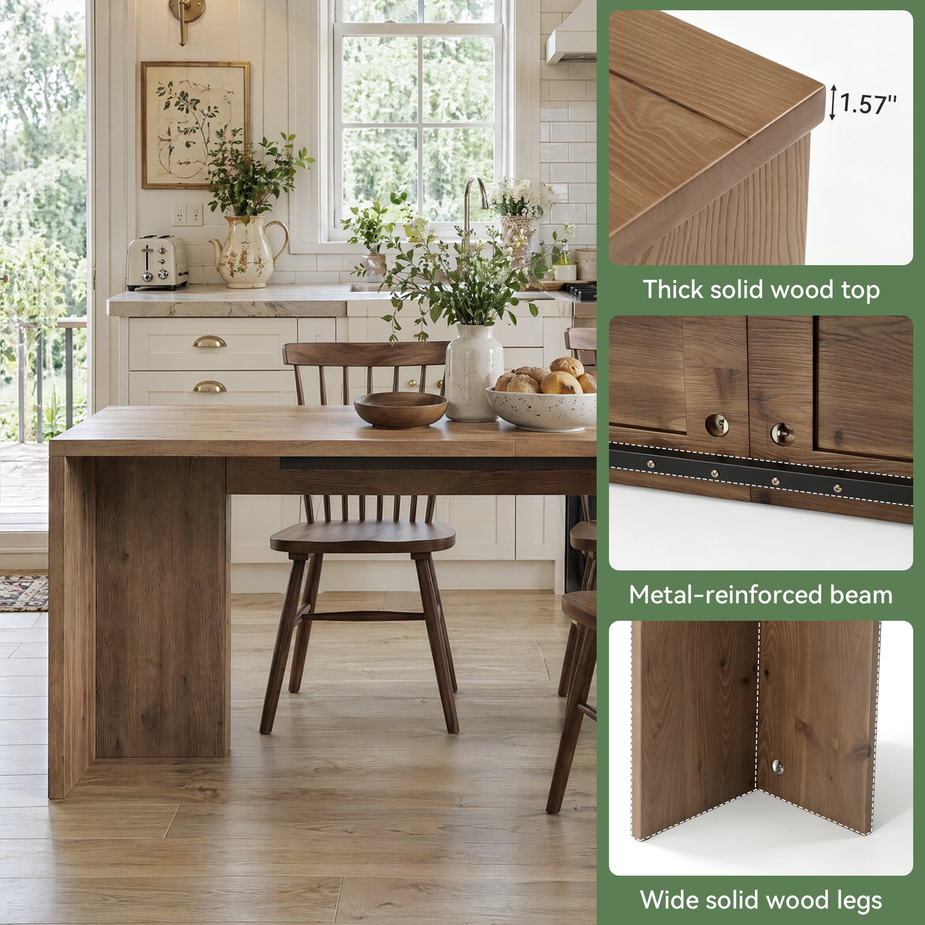 78"Solid Wood Dining Table, Kitchen Table for 6-8 People for Dining Room