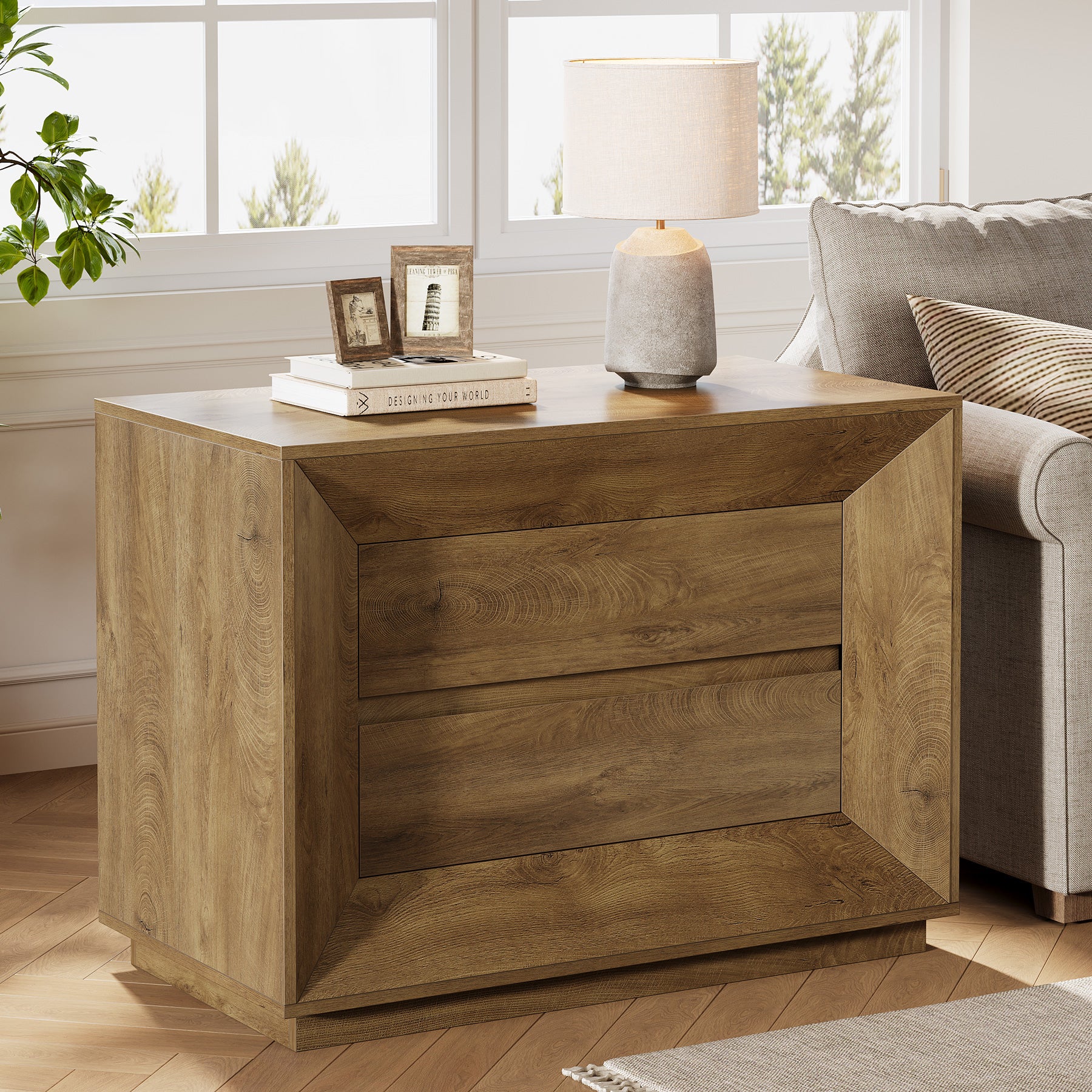 35.43" Wide Nightstand, Large Bedside Table with Drawers