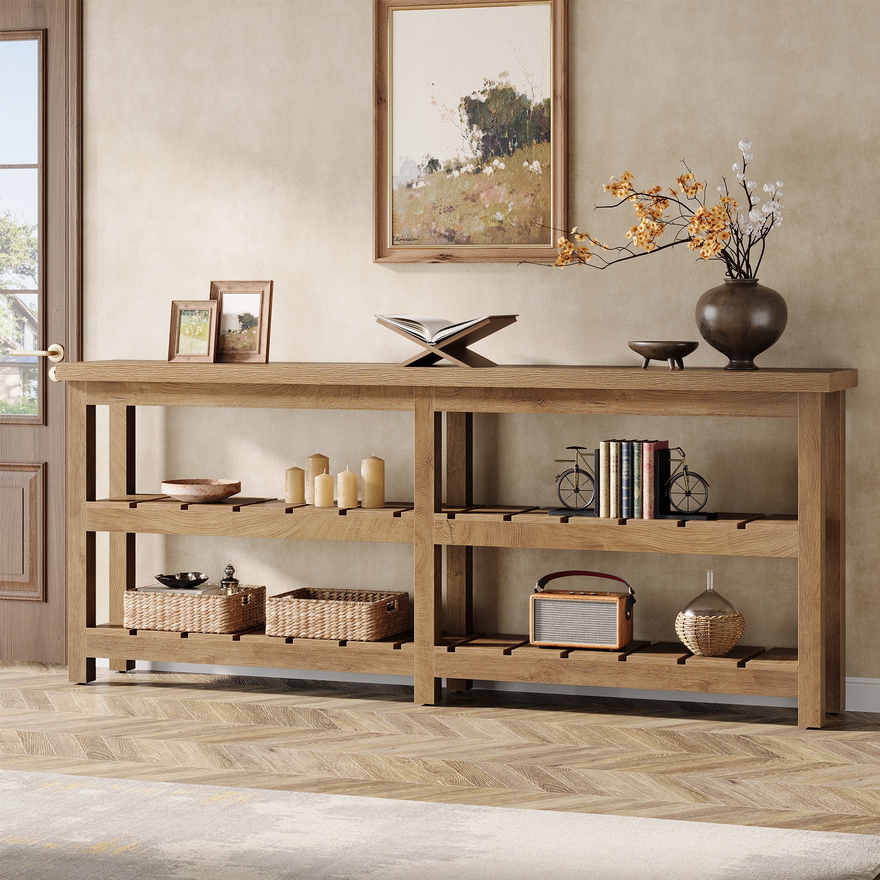 70.8" Console Table, Farmhouse 3-Tier Sofa Table Entryway Table