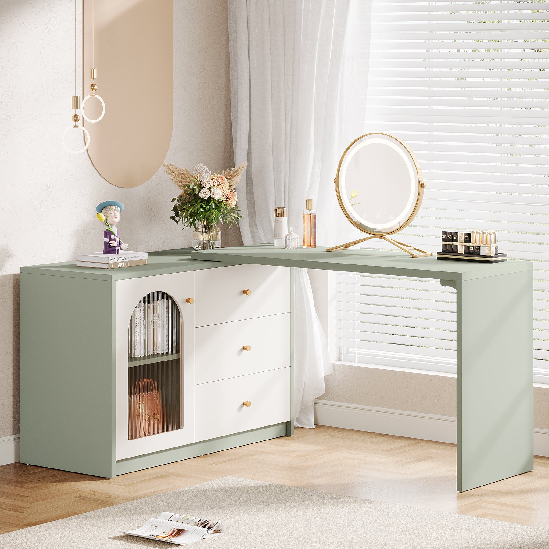Modern Makeup Vanity, Dressing Table with 3 Drawers and Cabinet