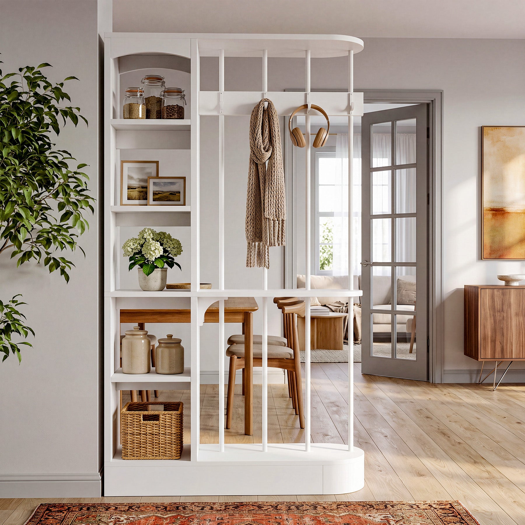 70.9" Wall Room Divider, Modern Wall Partition with Storage Shelves & 4 Hooks