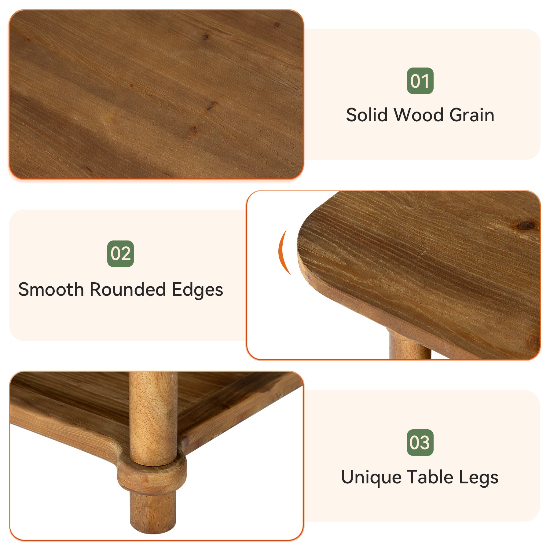 Rectangle Solid Wood Coffee Table, 47" Center Table with 2-Tier Storage