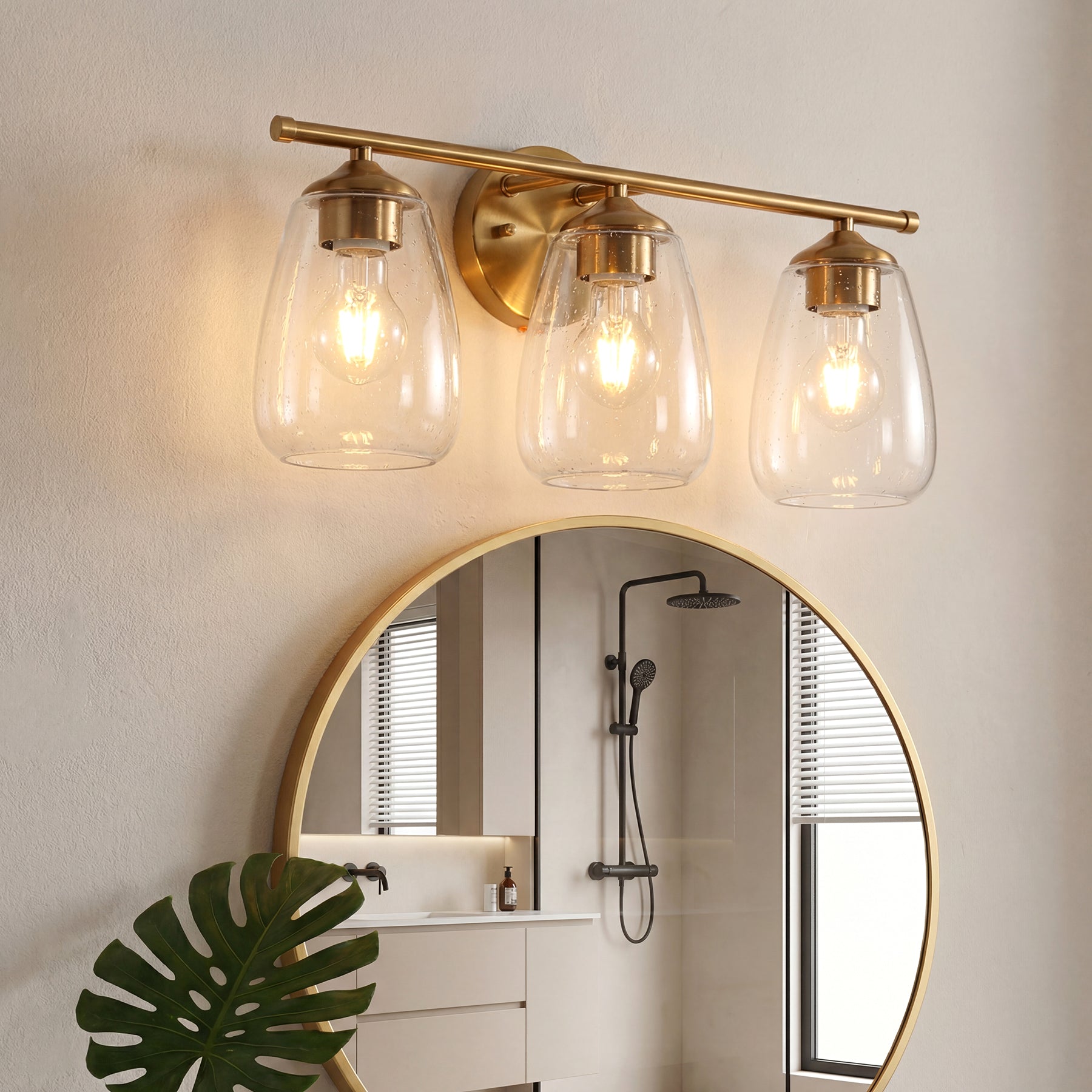 3-Light Vanity Light, Bathroom Wall Light Fixtures with Transparent Bubble Glass Shade