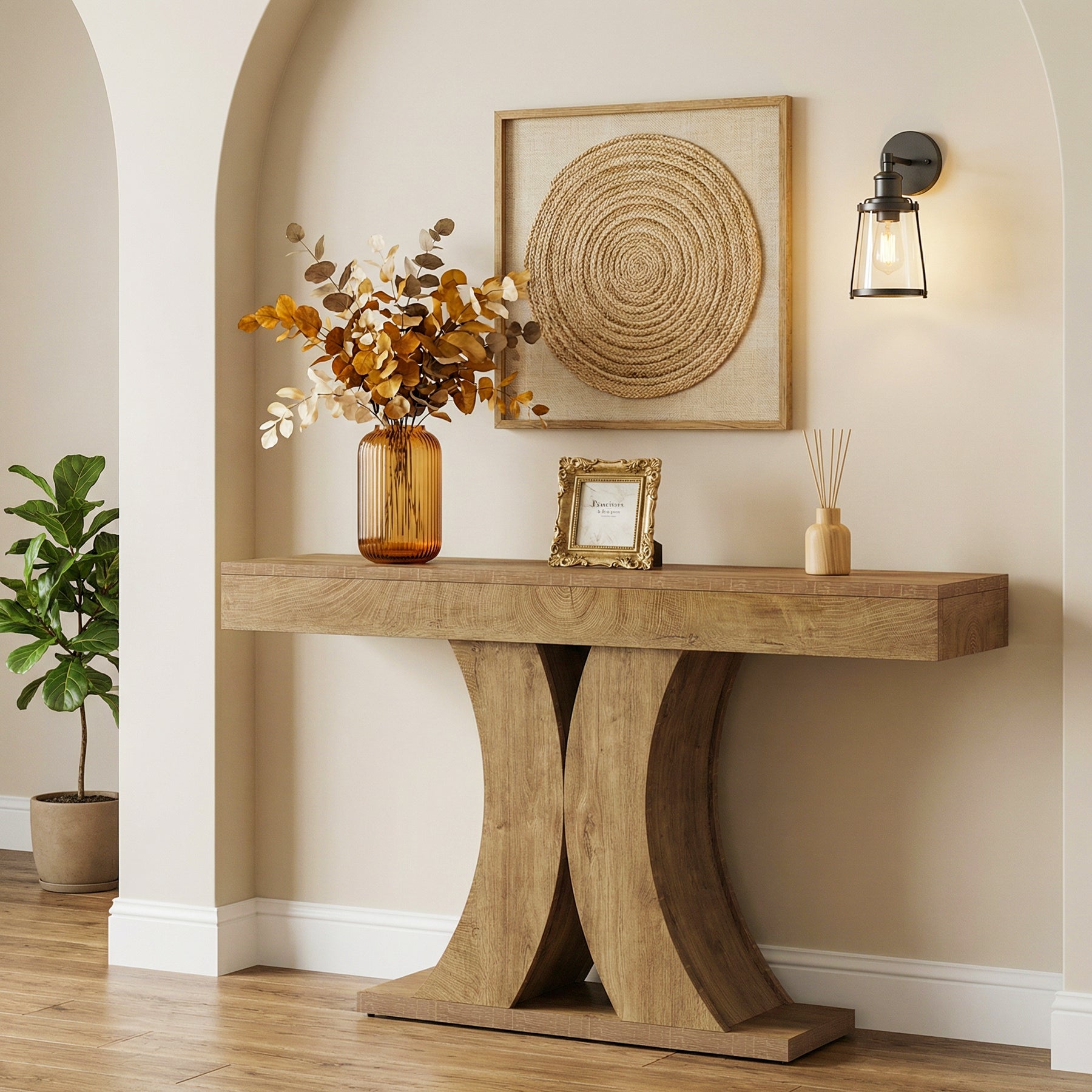 59" Narrow Farmhouse Console Table, Wooden Sofa Table with X-Frame Base for Entryway, Hallway, or Behind Couch