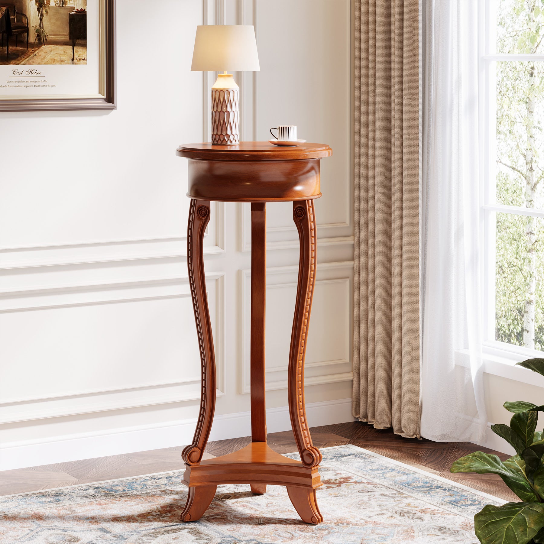 2-Tier Plant Stand, Round Flower Pot Stand Indoor with Geometric Shelves