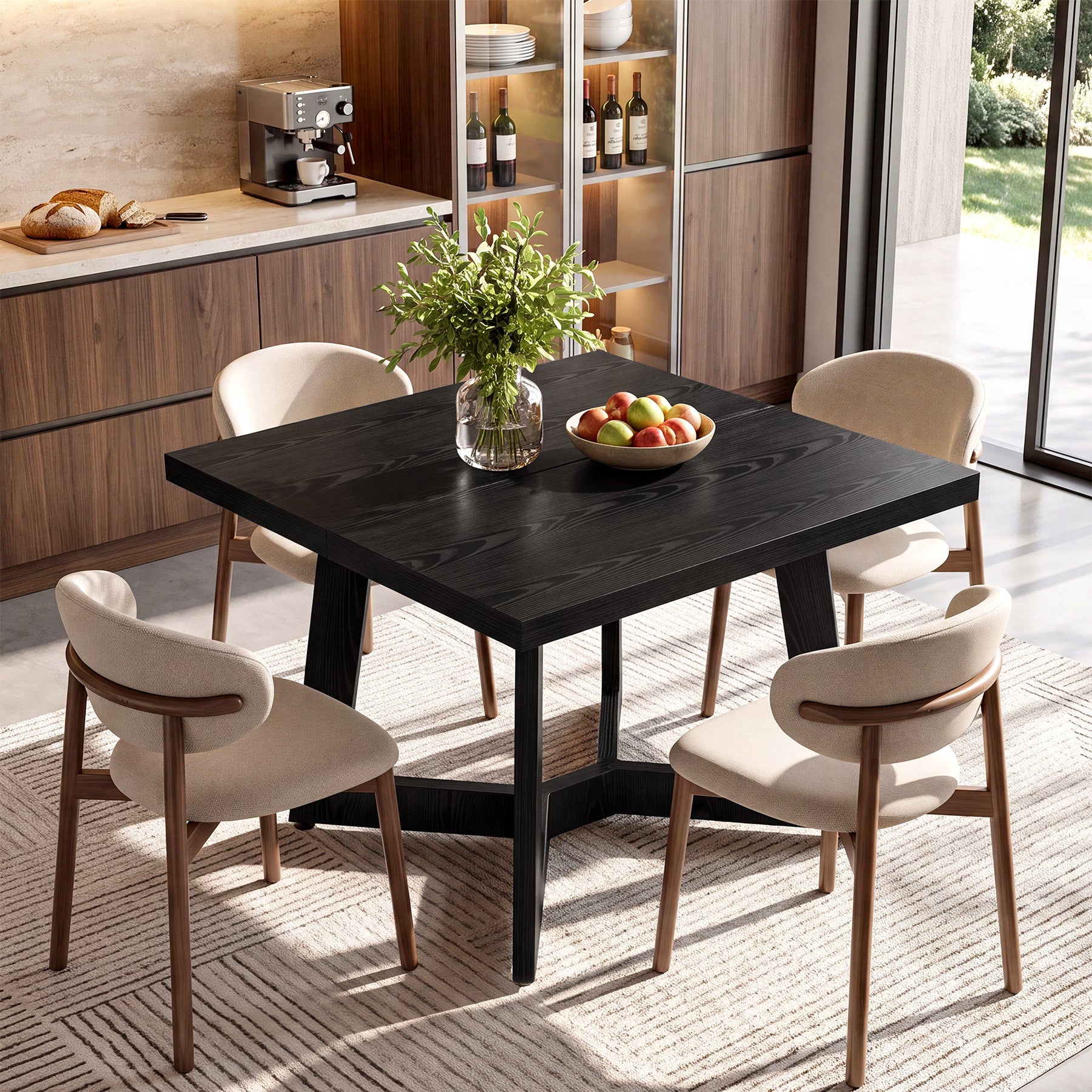 39.37" Square Dining Table, Modern Kitchen Table Geometric Leg for 4 People