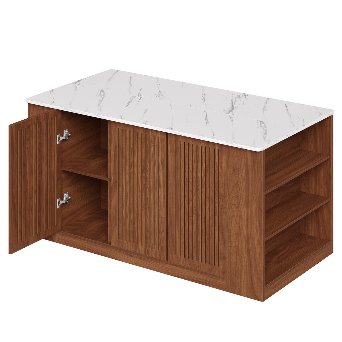 71" Bar Table, Farmhouse Counter Height Pub Table with Slatted Cabinet & 6 Open Shelves
