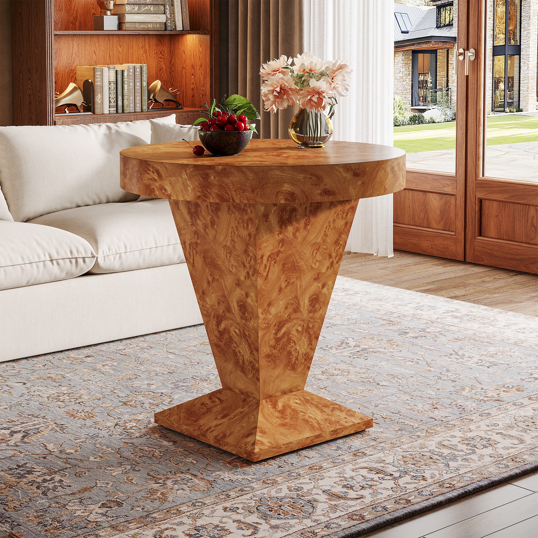 Round End Table, 23.62" Pedestal Accent Side Table for Living Room, Bedroom