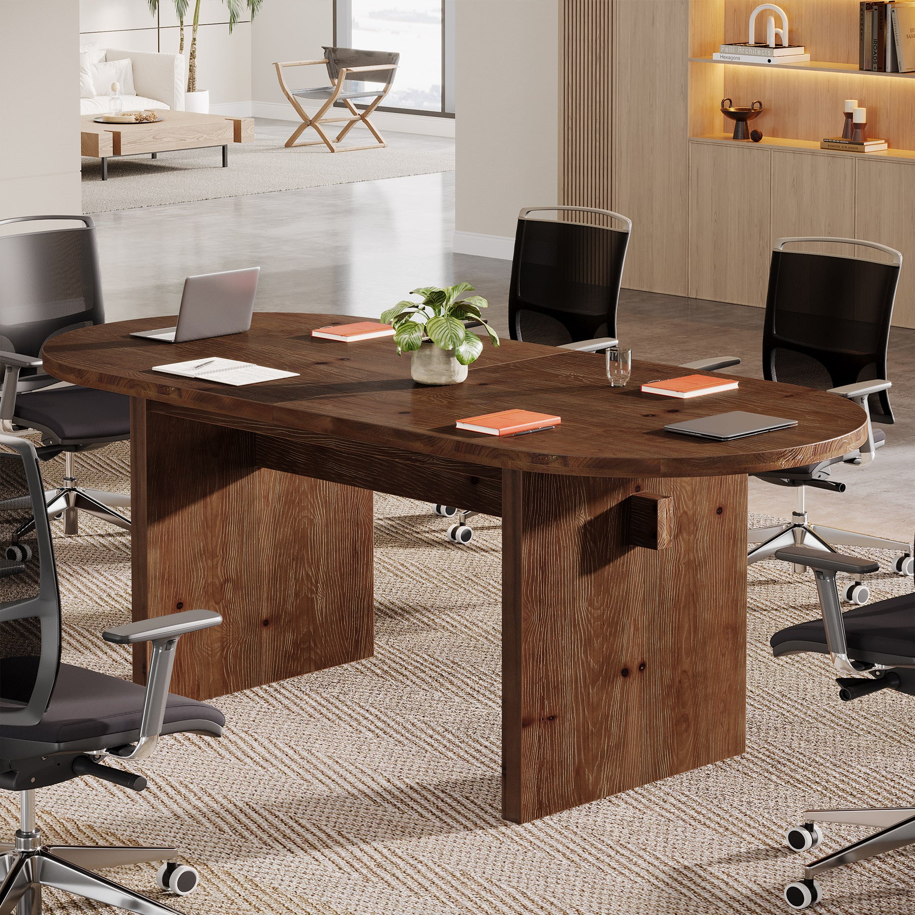 Solid Wood Conference Table, 63" Oval Executive Desks with Wood Base