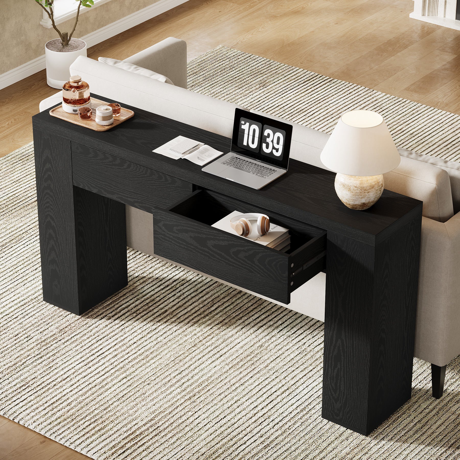 63“ Rustic Console Table with Drawers, Narrow Sofa Table for Hallway or Entryway