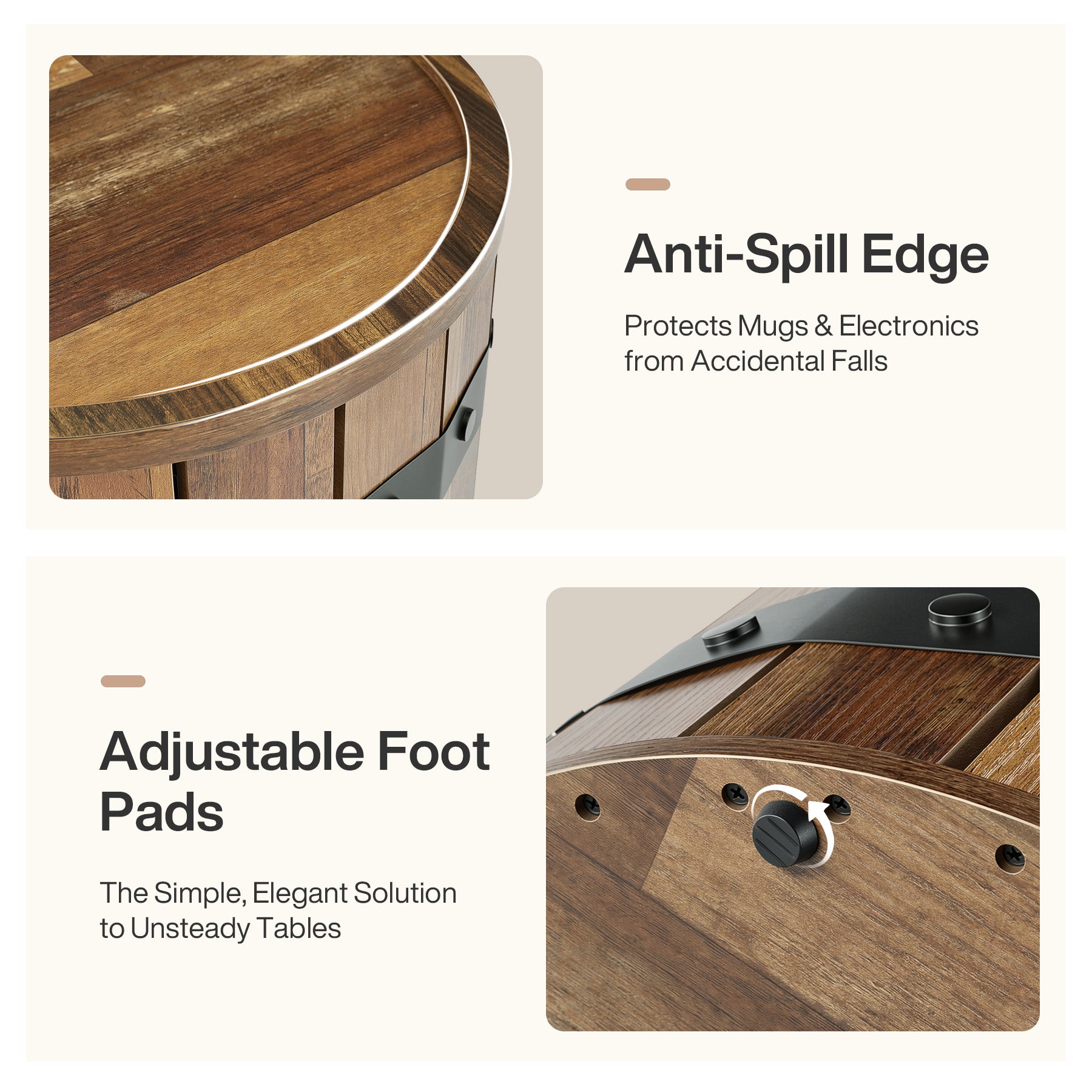 19.68" Barrel Side Table with Hidden Storage, Round Wood End Table with Lid for Living Room and Bedroom