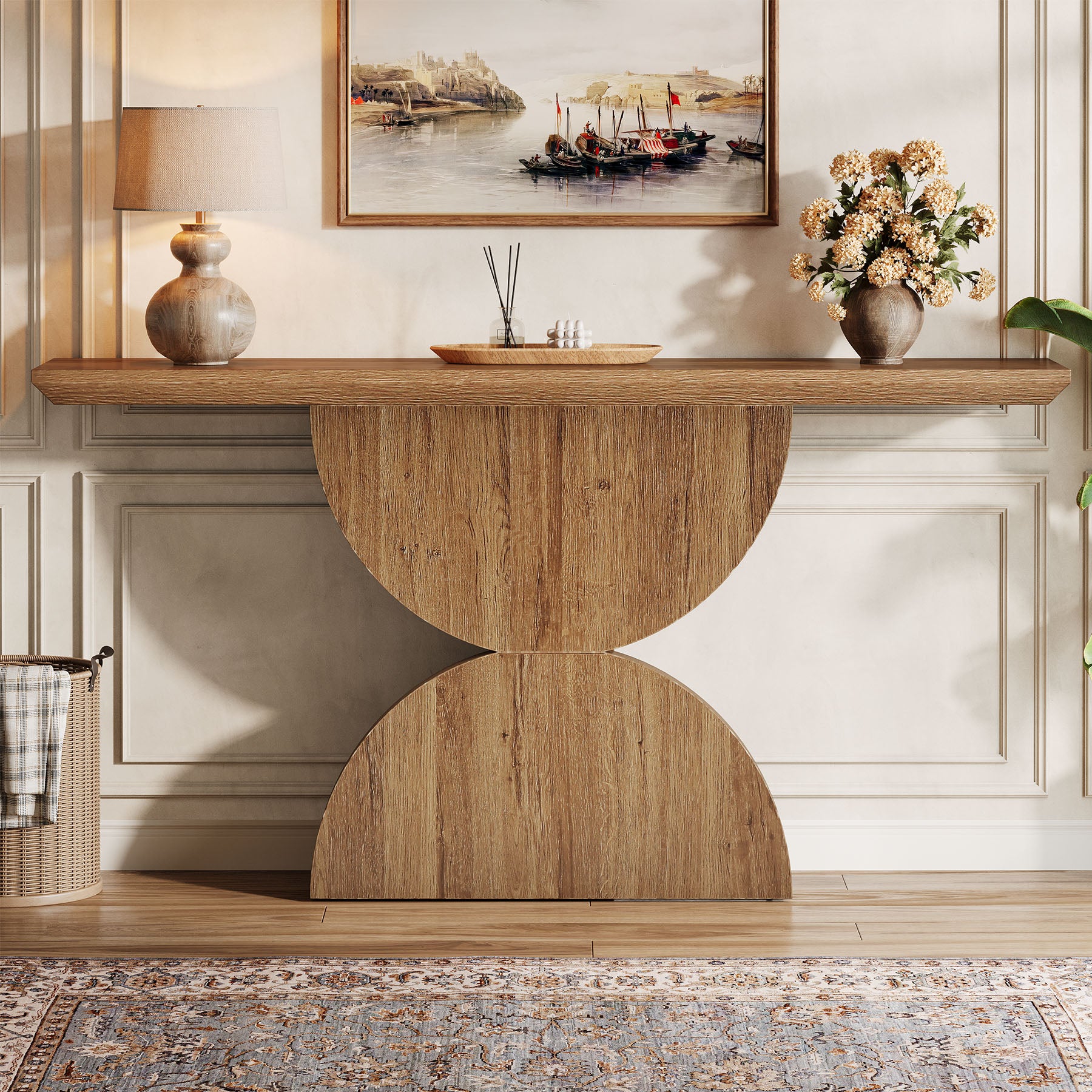 63" Console Table, Narrow Entryway Table with Unique Sturdy Base