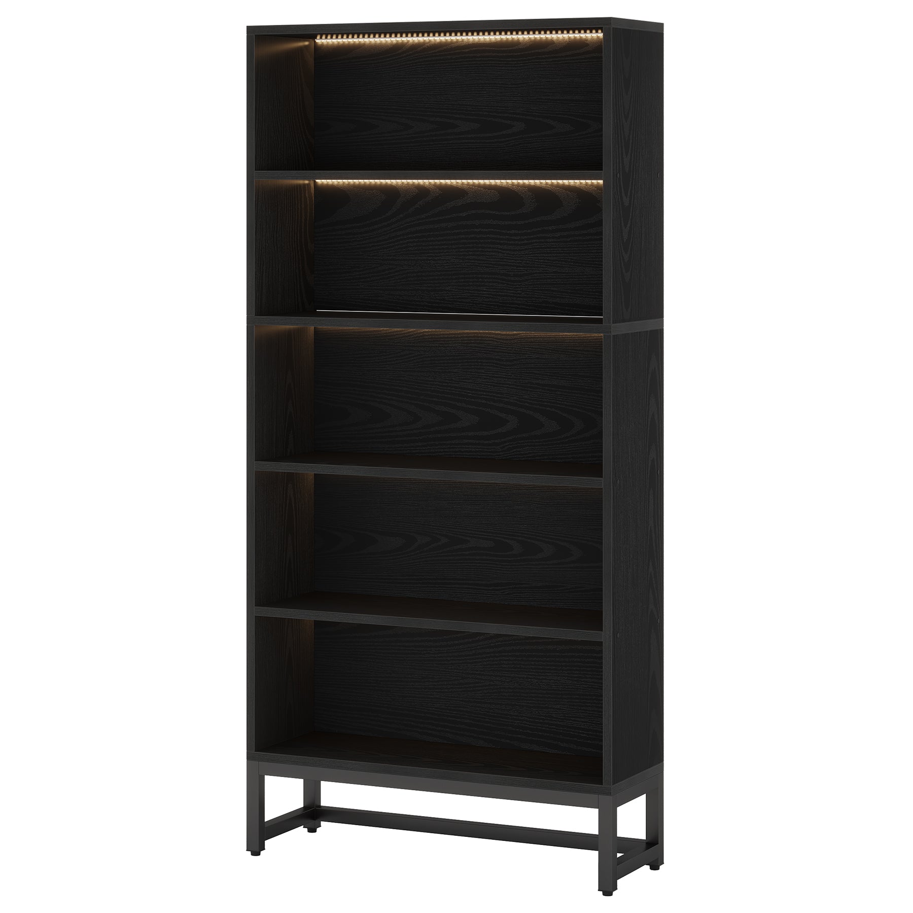 Tall Bookcase Black Bookshelf, 70.8” Large Bookcases Organizer with LED Lights
