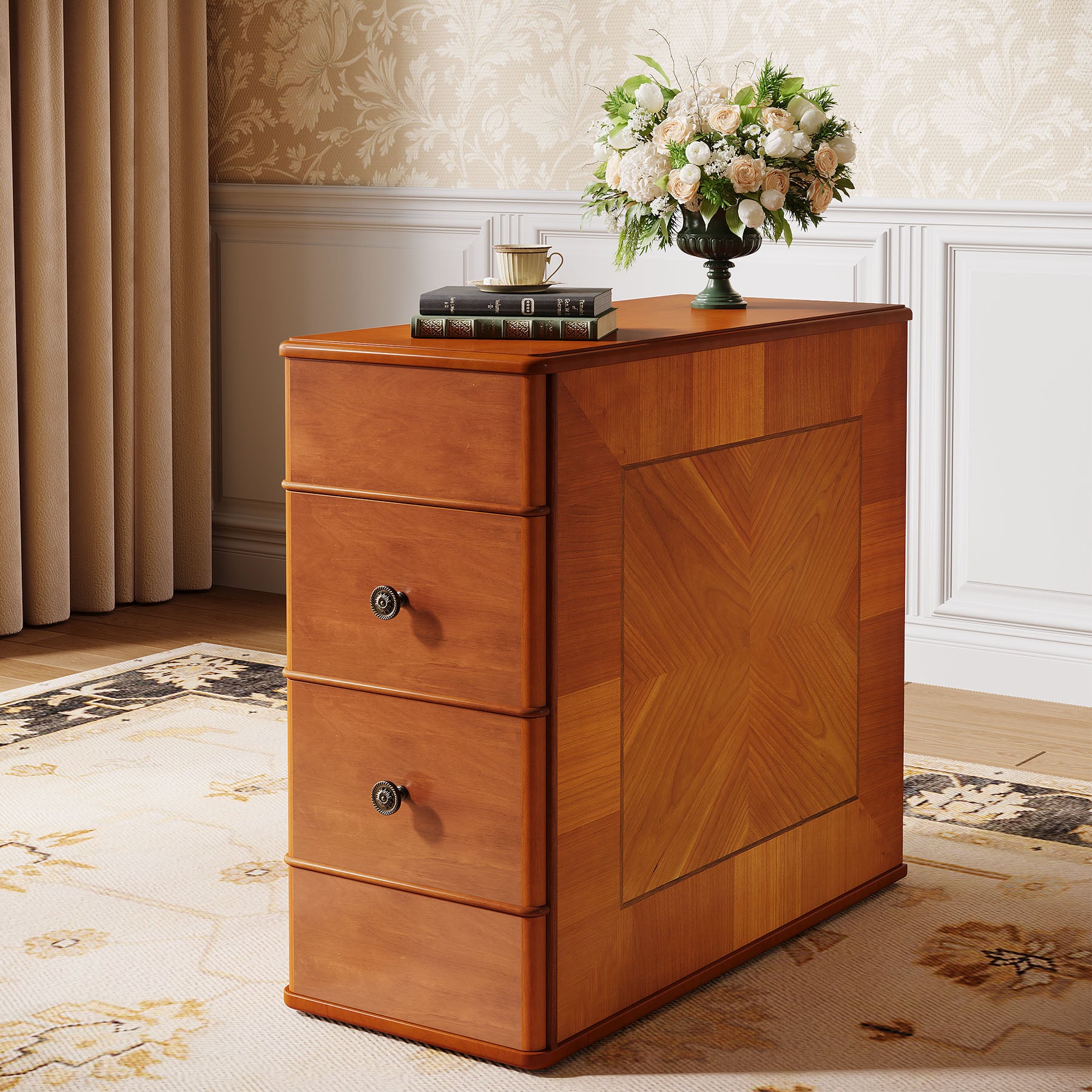 Narrow Side End Table Nightstand with 2 Drawers, No Assembly Required