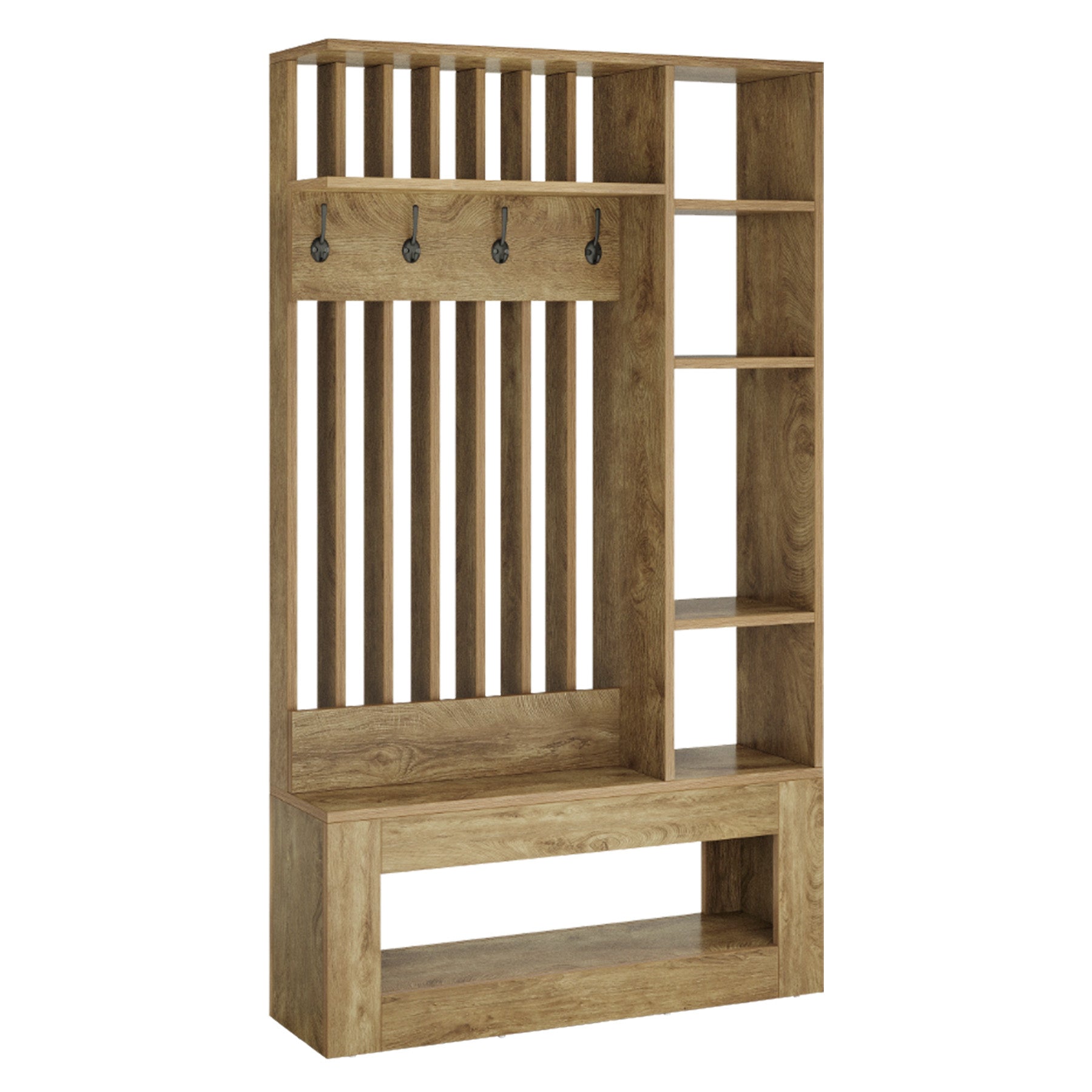 70.8"H Wall Room Divider, Freestanding Room Partition with Shelves and Coat Hooks