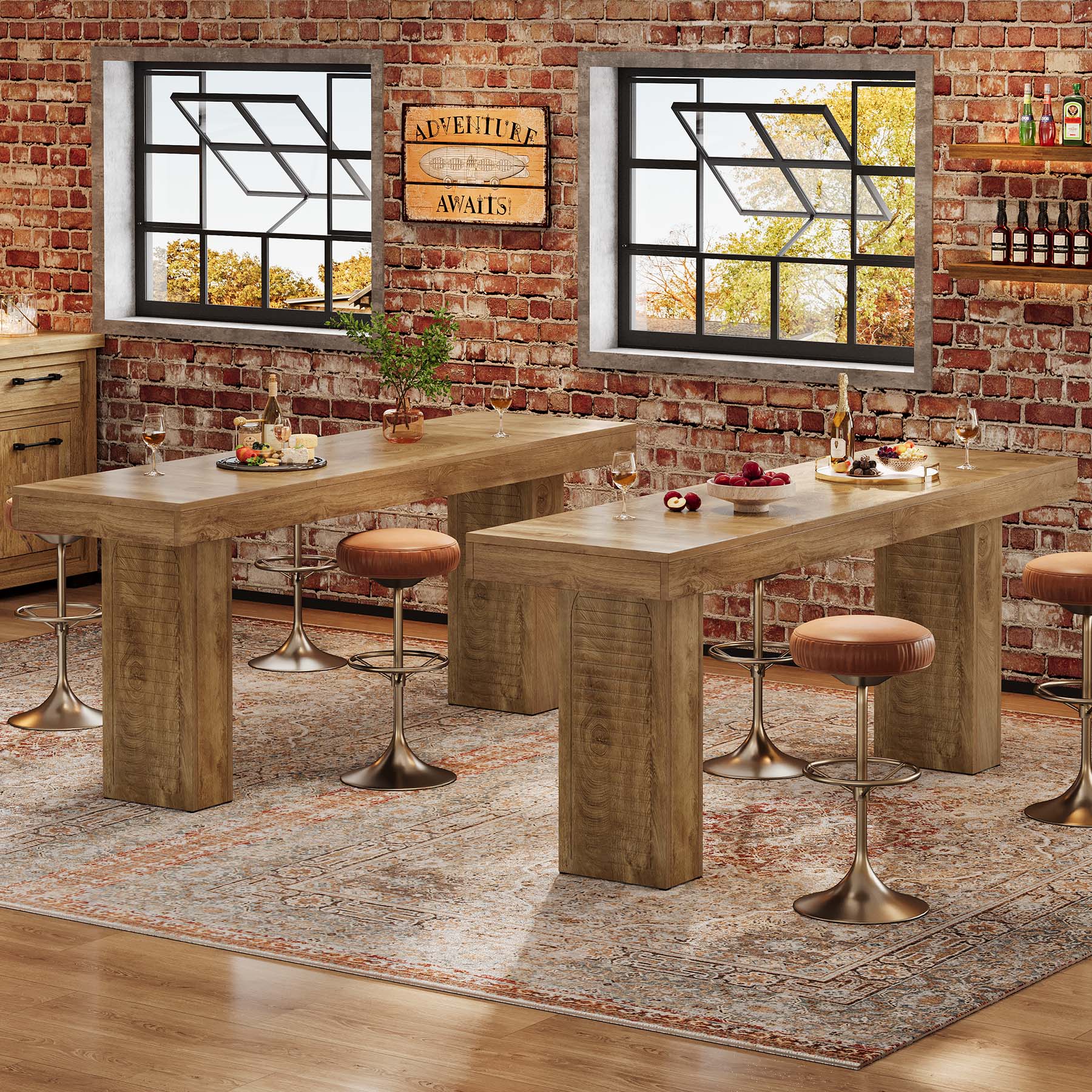 70.9" Bar Table, Counter Height Pub Table with Sturdy Pedestal Base
