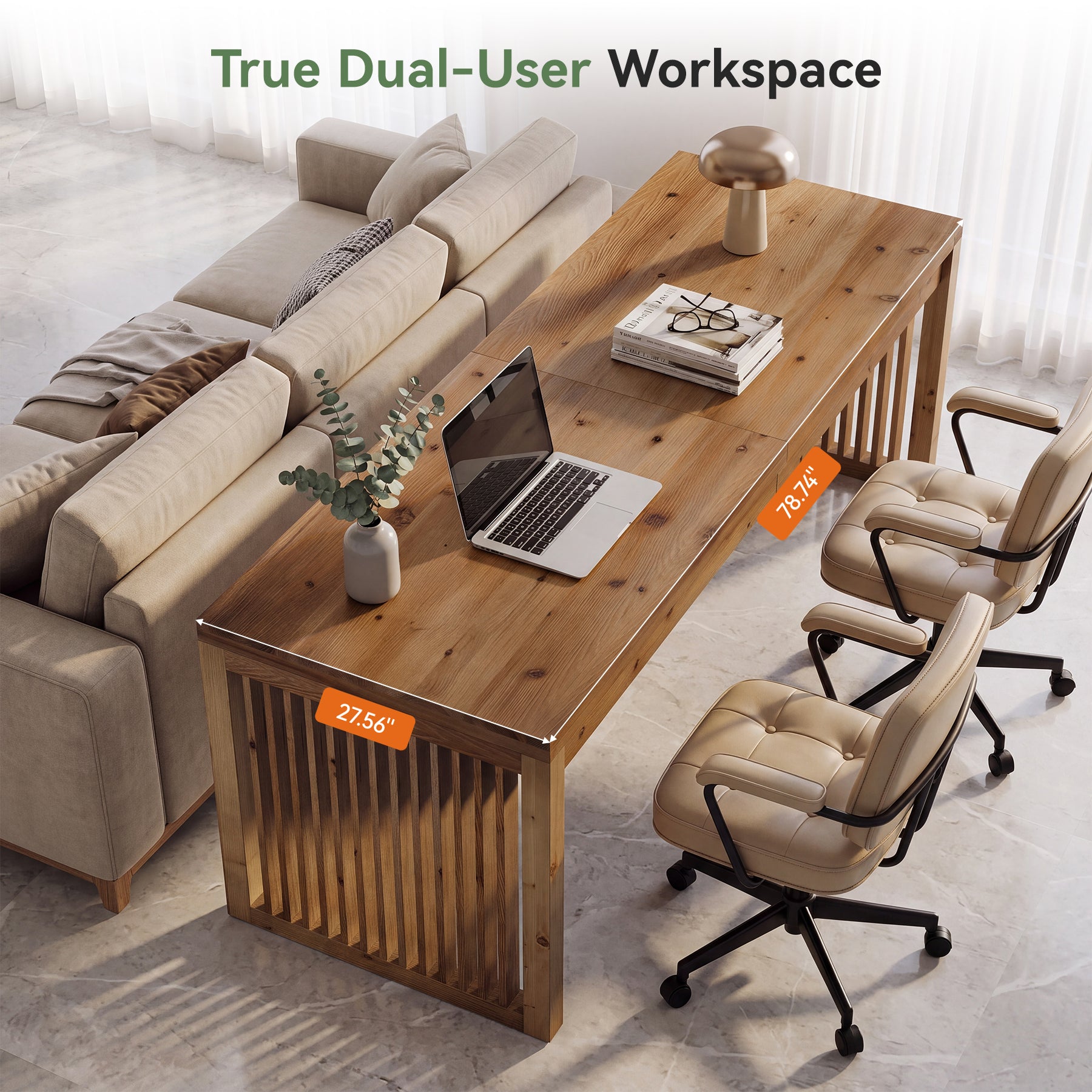 78.7" Solid Wood 2-Person Desk, Large Computer Desk for Home Office