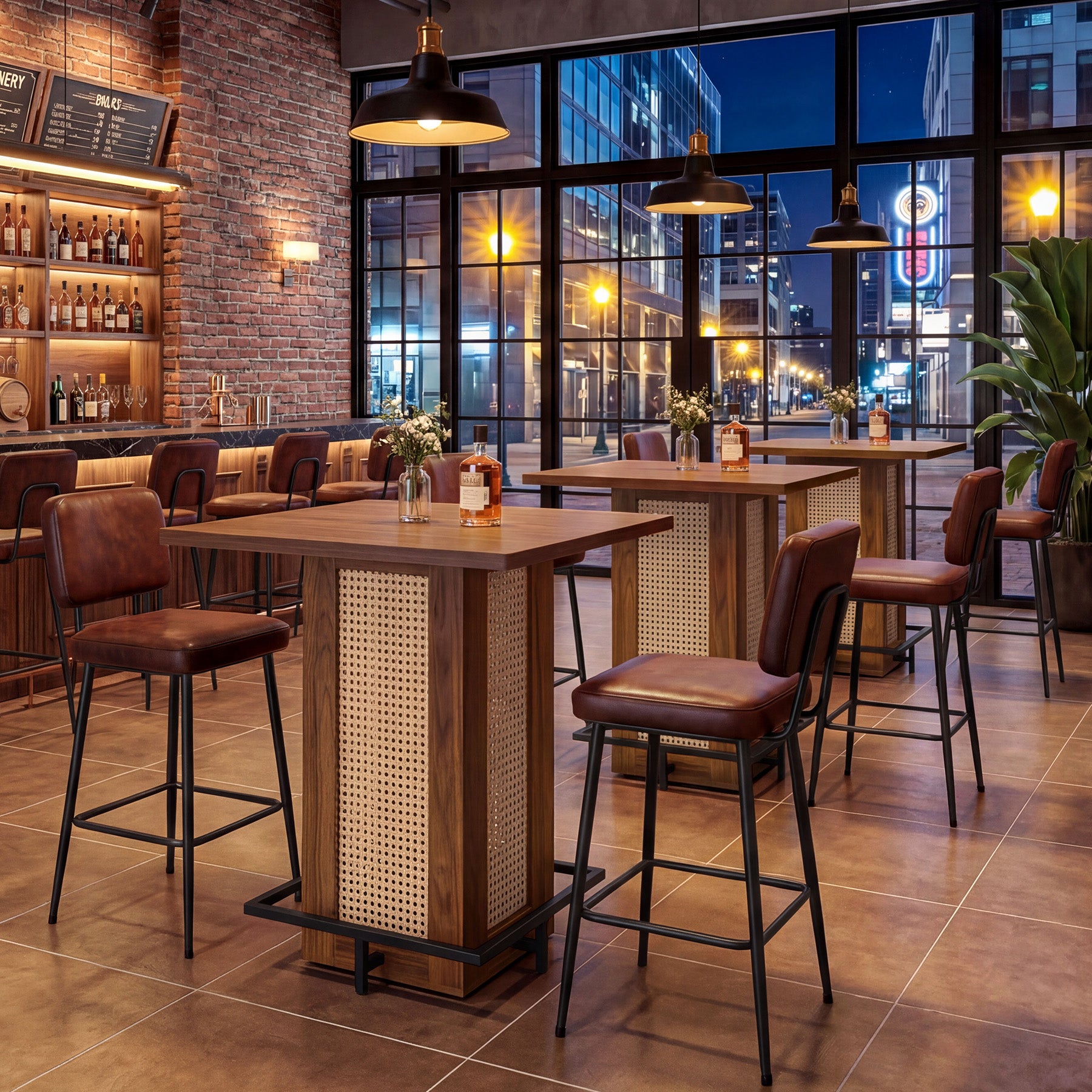 Rattan Bar Table with Footrest
