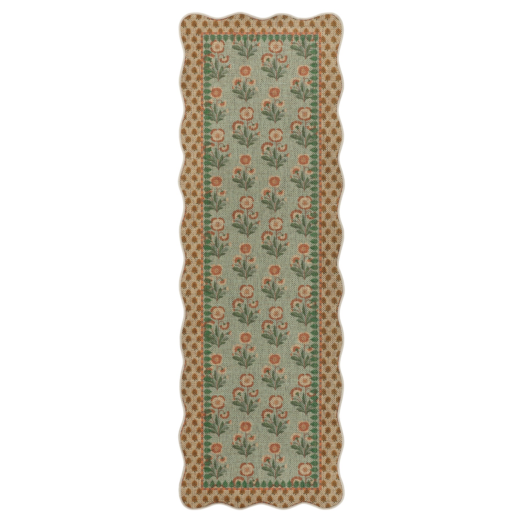 2x6/3x5 Scalloped Floral Easy Jute Washable Area Rug, Farmhouse Soft Low Pile Carpet for Hallway & Entryway, Oeko-Tex Certified