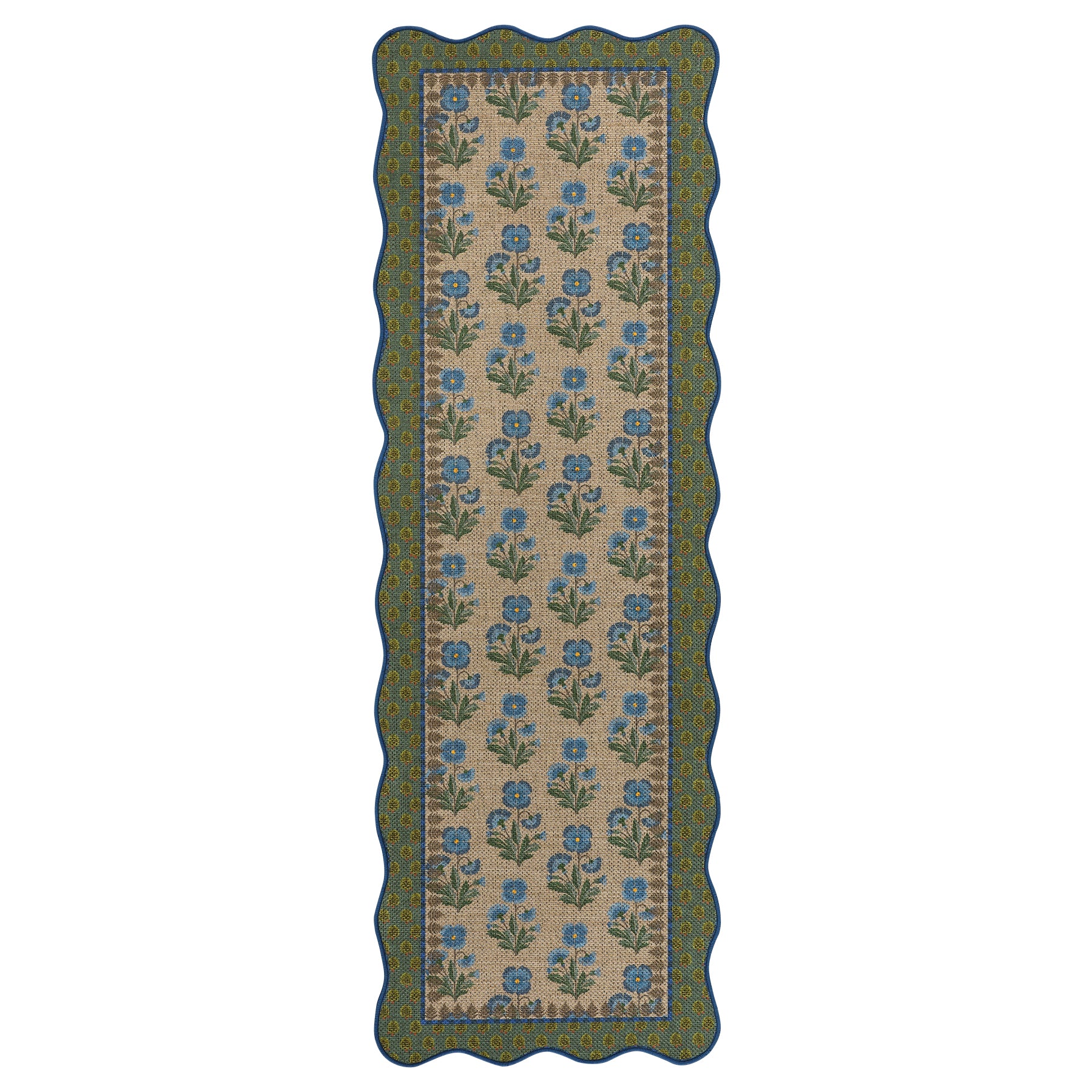 2x6/3x5 Scalloped Floral Easy Jute Washable Area Rug, Farmhouse Soft Low Pile Carpet for Hallway & Entryway, Oeko-Tex Certified