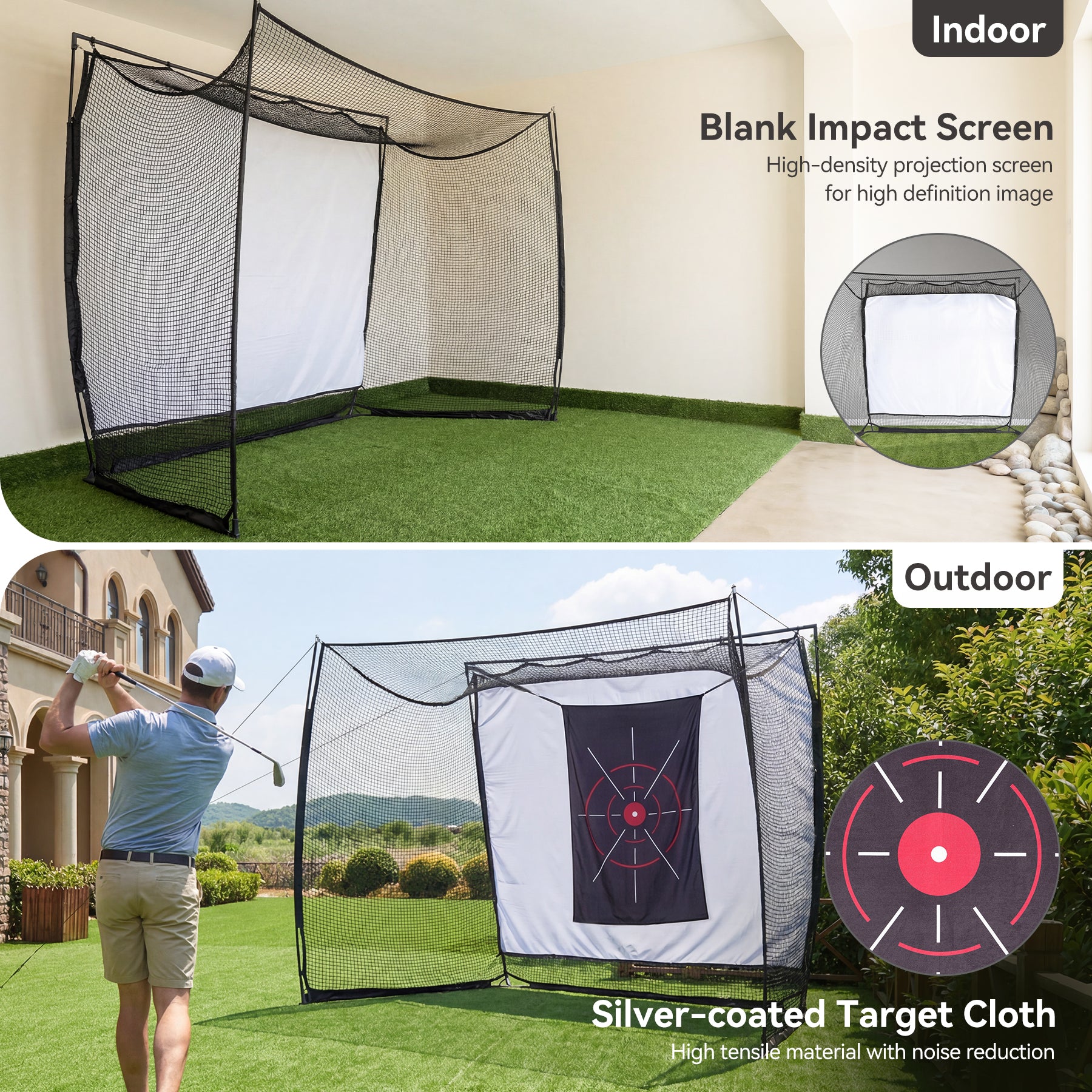 Golf Net, 11x8ft Golf Simulator Hitting Net with Sag-Free Impact Screen & Noise-Reducing Target Cloth