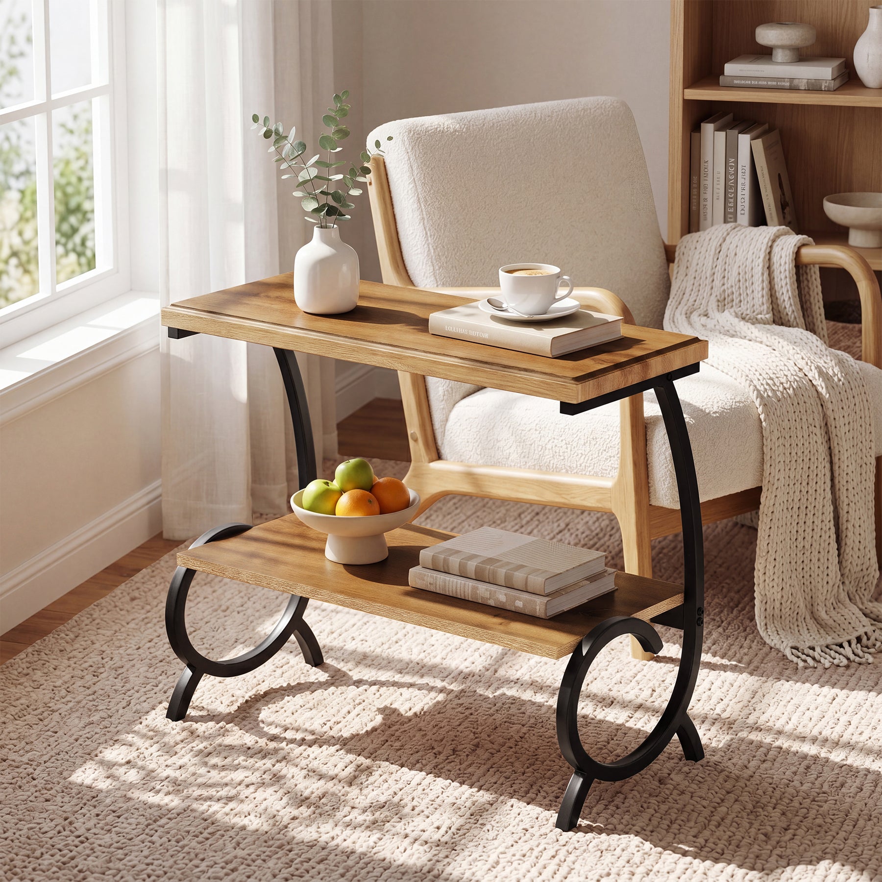 Tribesigns 2-Tier End Table, J-Shaped Side Table for Living Room