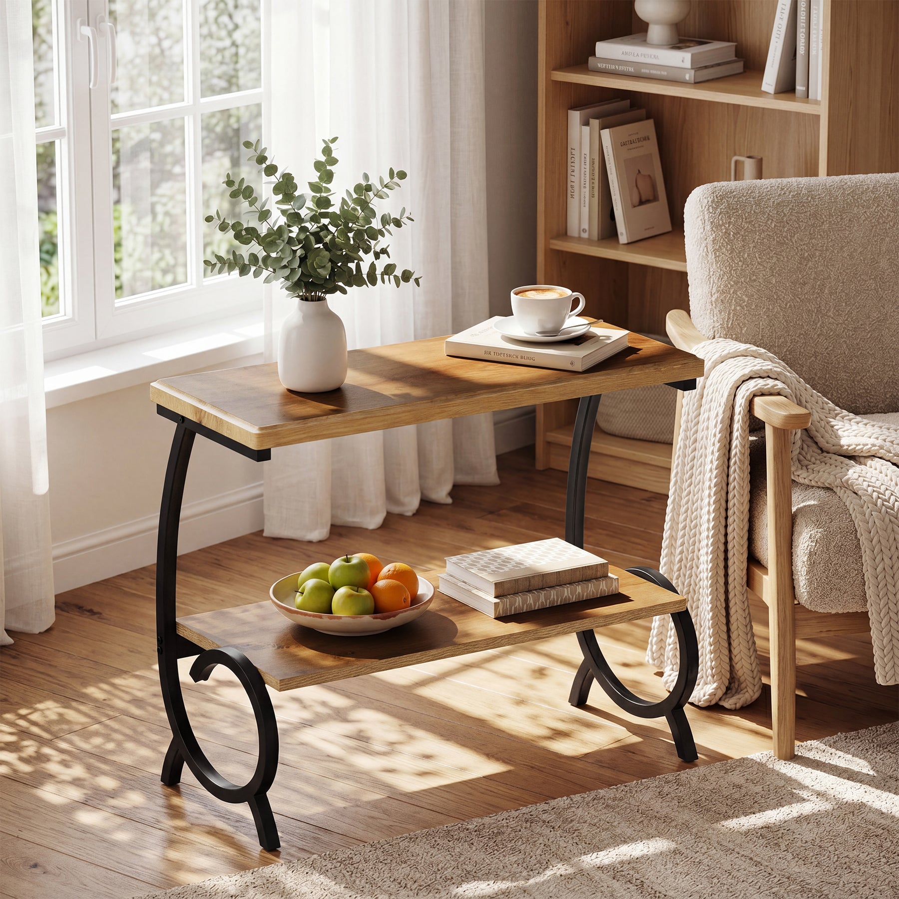 Tribesigns 2-Tier End Table, J-Shaped Side Table for Living Room