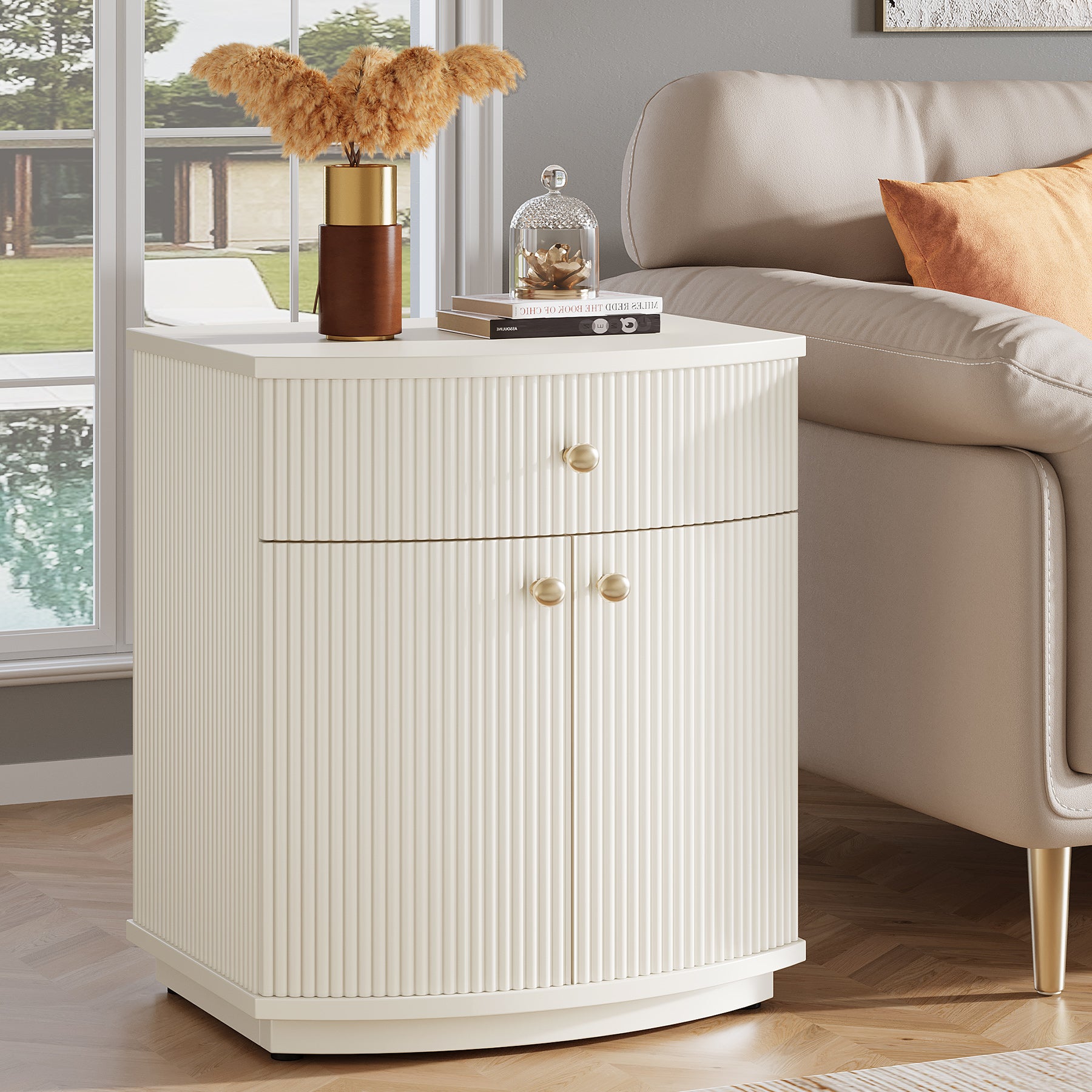 20" Nightstand, Modern Bedside Table with Storage Drawer and Cabinet