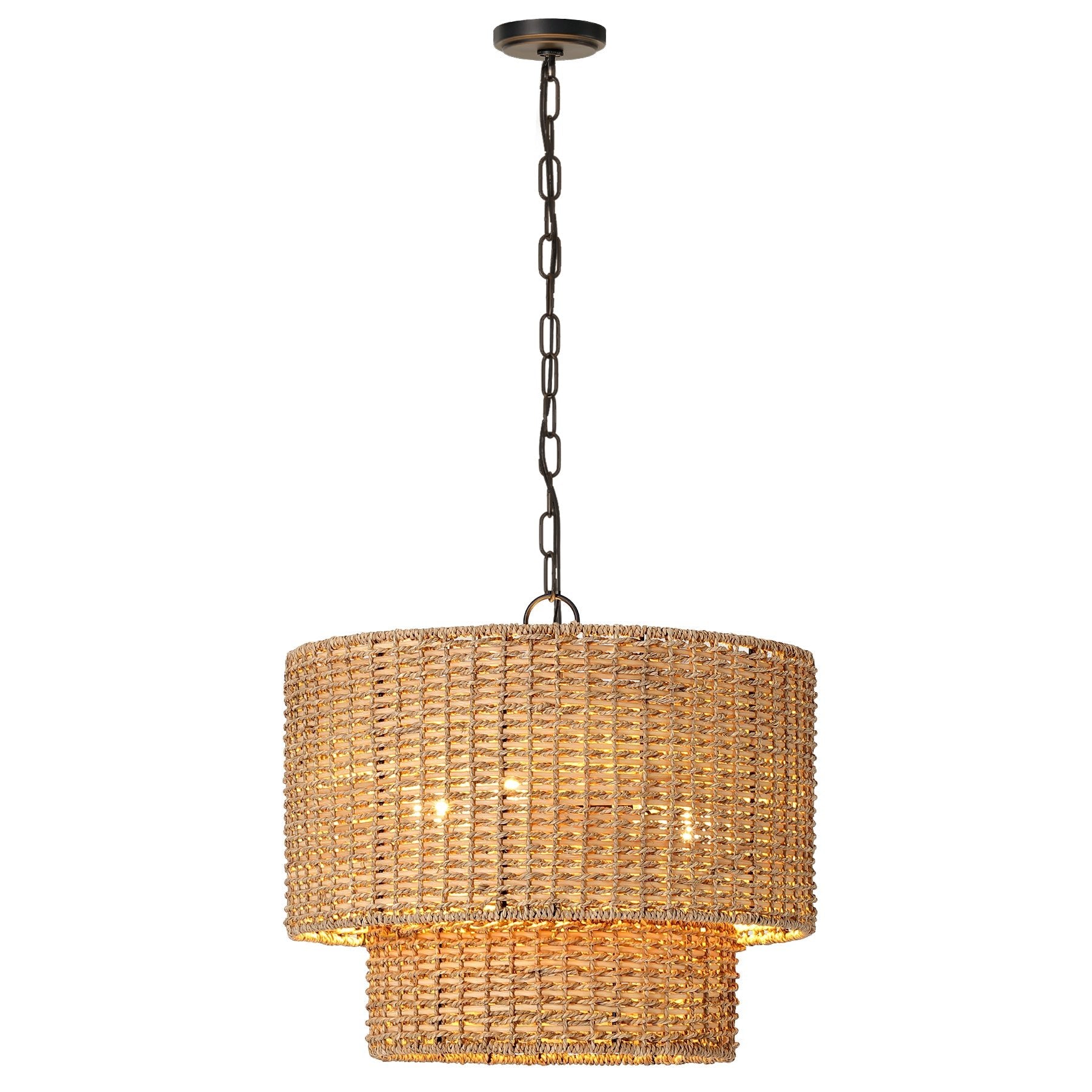 3-Light Light Fixture, Hand-Woven Rattan Pendant Light With Adjustable Height