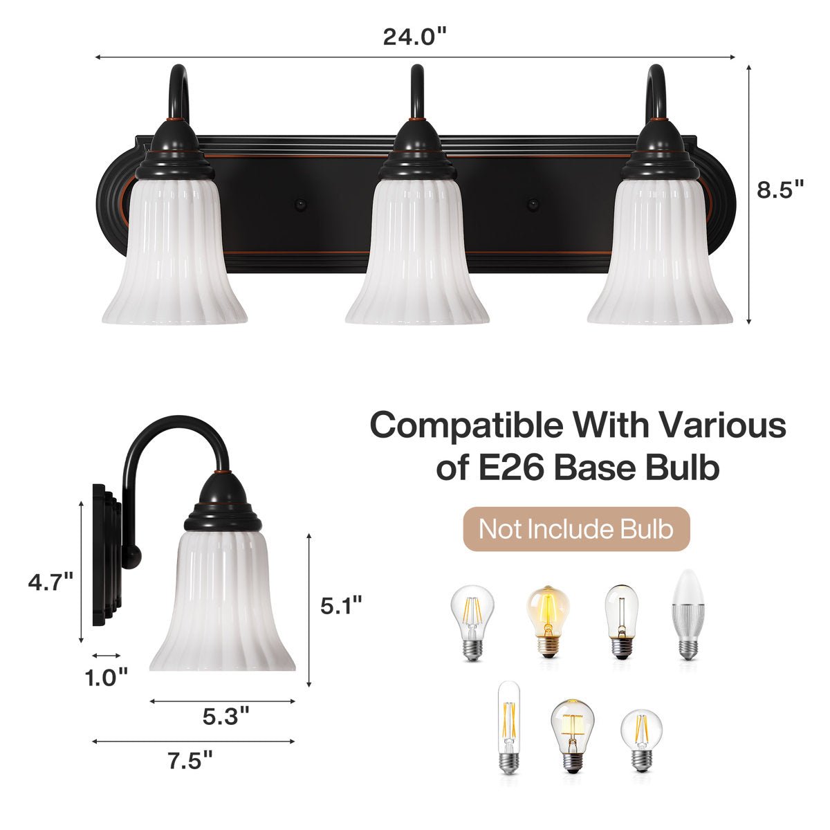 3 - Light Vanity Light, Bathroom Dimmable Wall Light Fixtures with Flower Shape Tribesigns