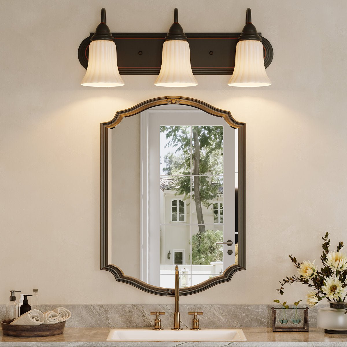 3 - Light Vanity Light, Bathroom Dimmable Wall Light Fixtures with Flower Shape Tribesigns