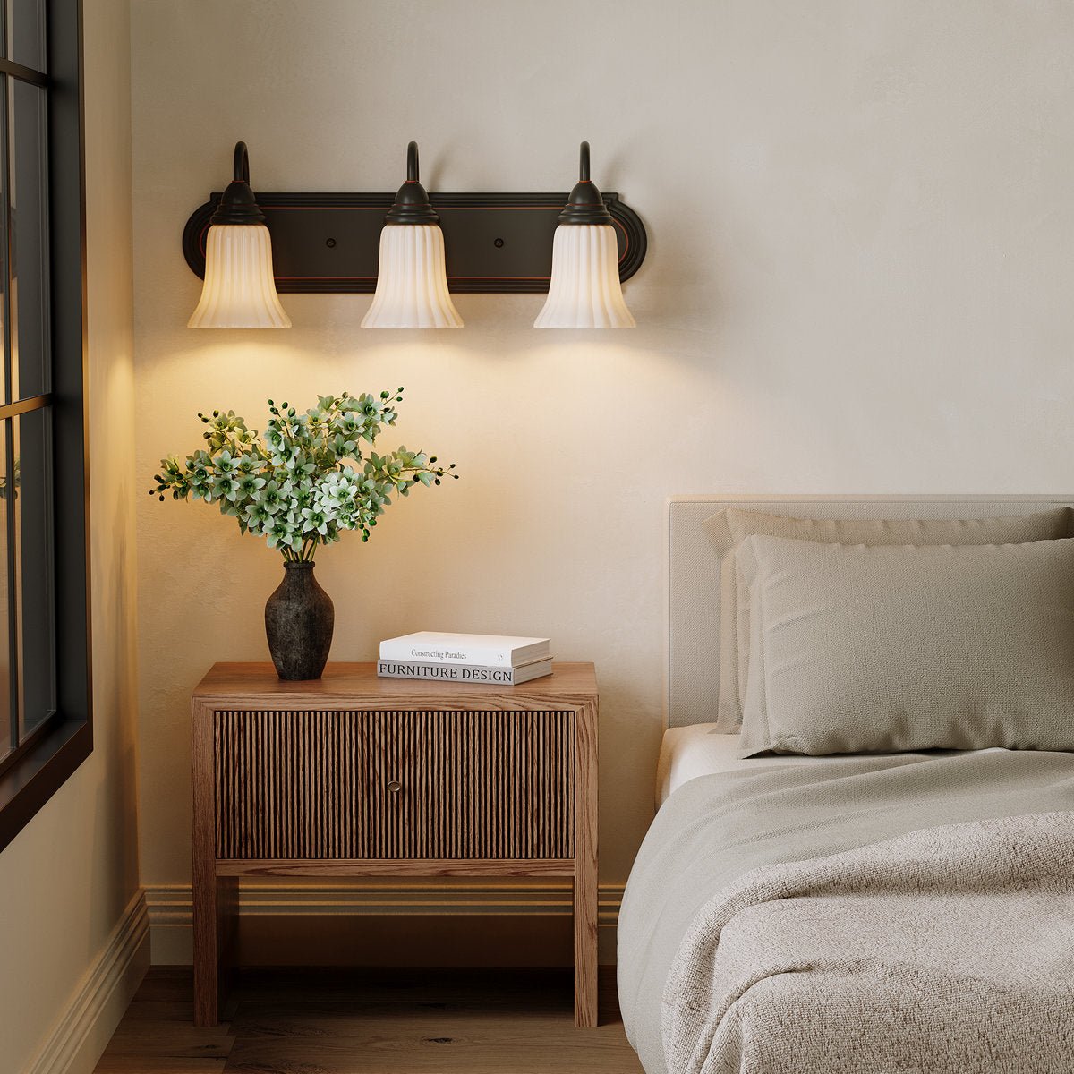 3 - Light Vanity Light, Bathroom Dimmable Wall Light Fixtures with Flower Shape Tribesigns